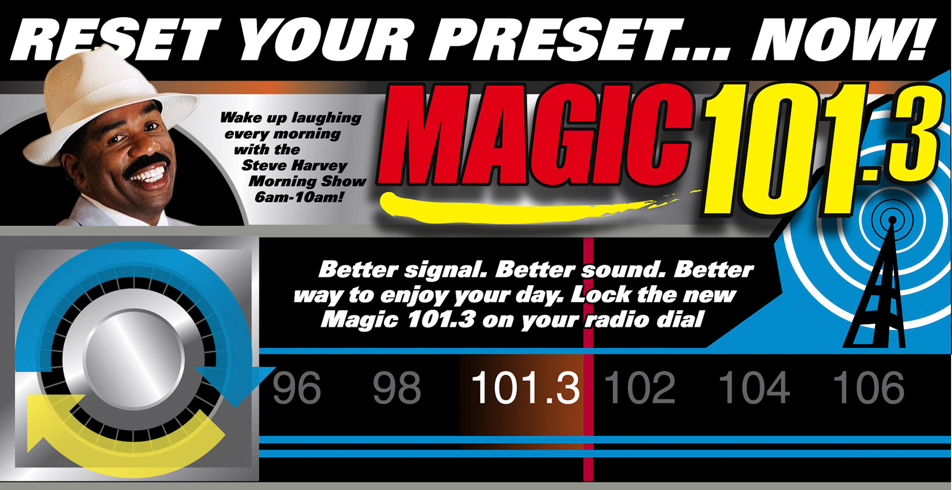 Magazine ad for Magic 101.3 to promote the new station with an vintage modern mix design.