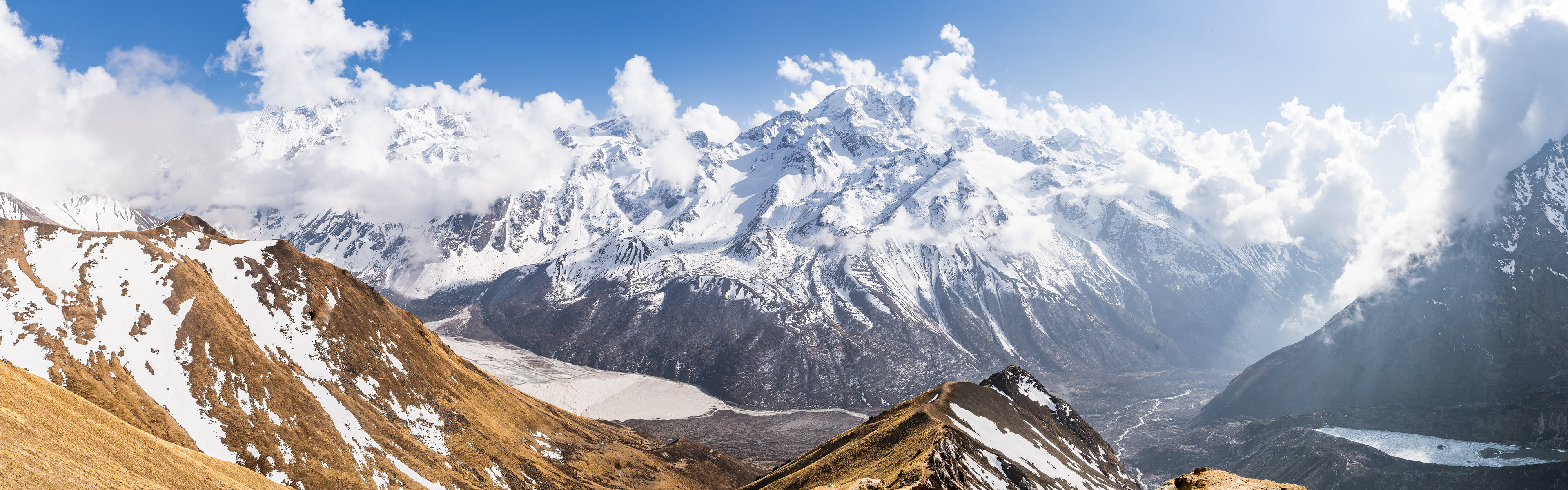 Panaroma of the Kangja La Himal in the Langtang Valley from Kyanjin Ri.