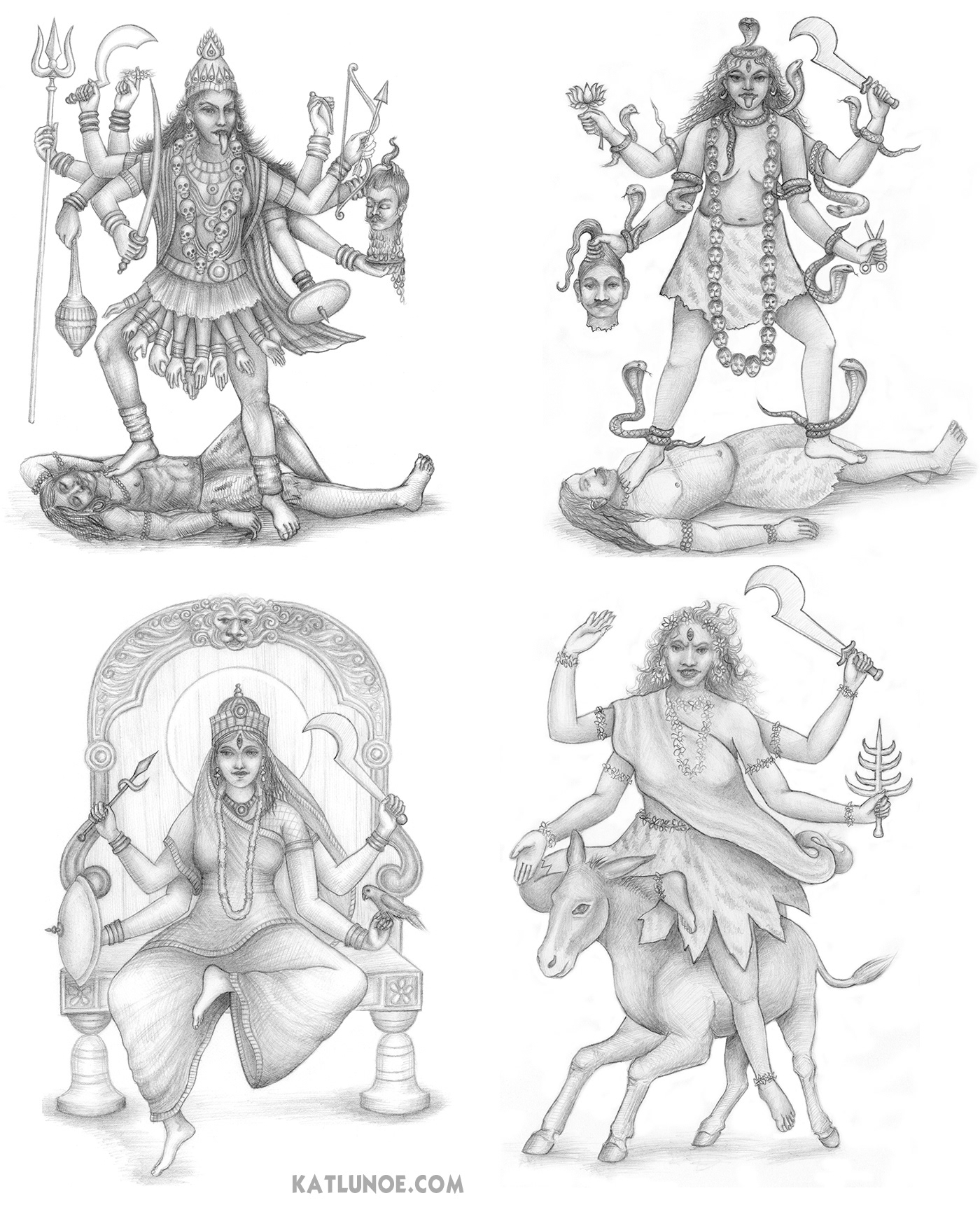 Pencil drawings deities Kali