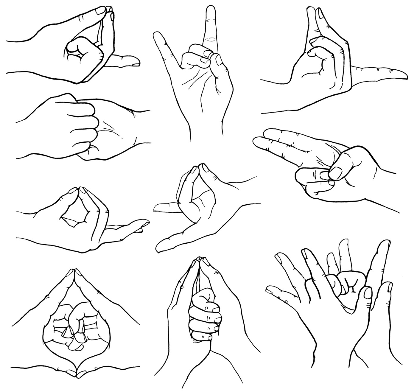 Line art mudras hands