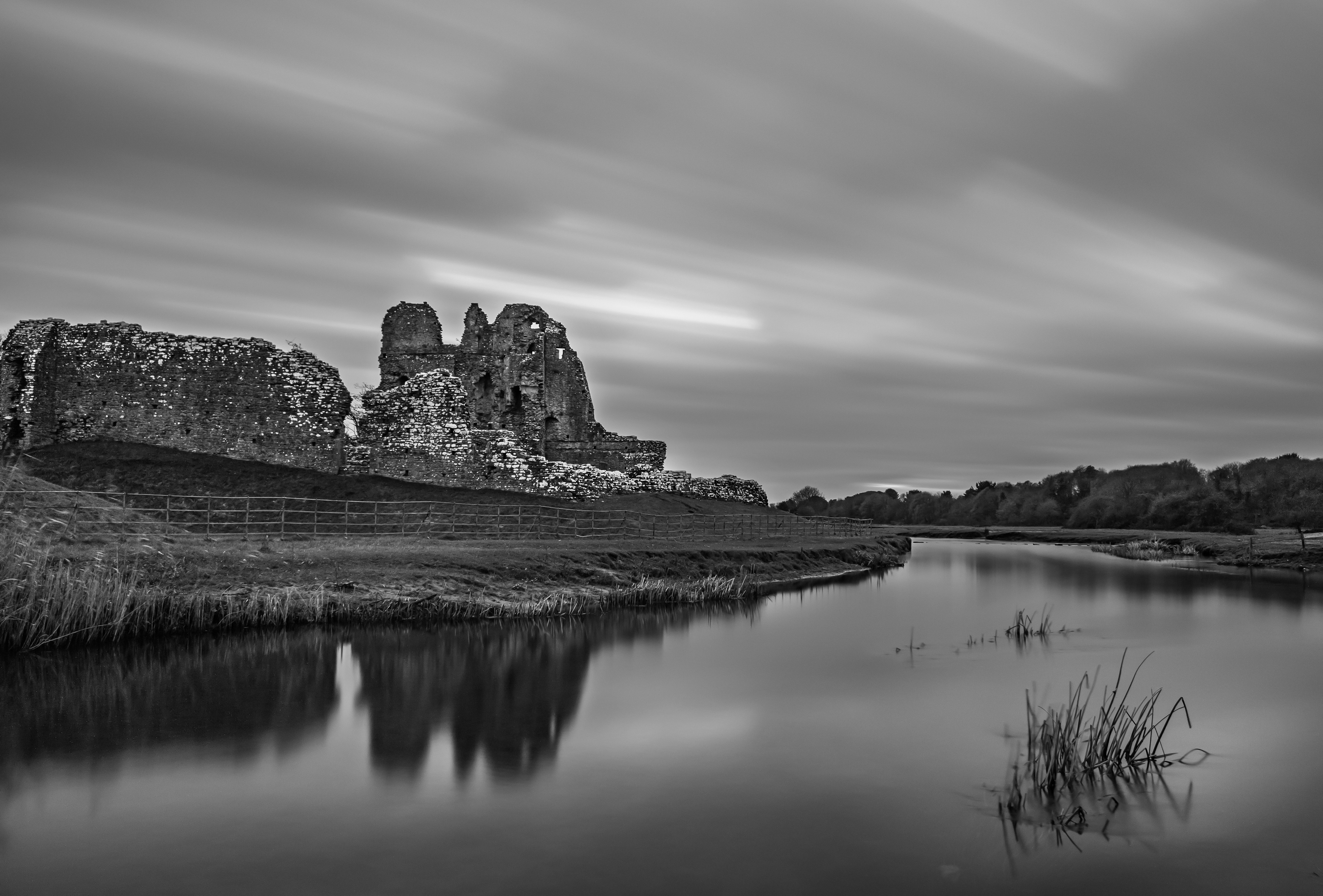 Ogmore Castle Long Exposure B&W