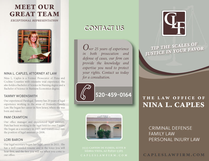 carolina stosius tri fold brochure for nina caples law firm