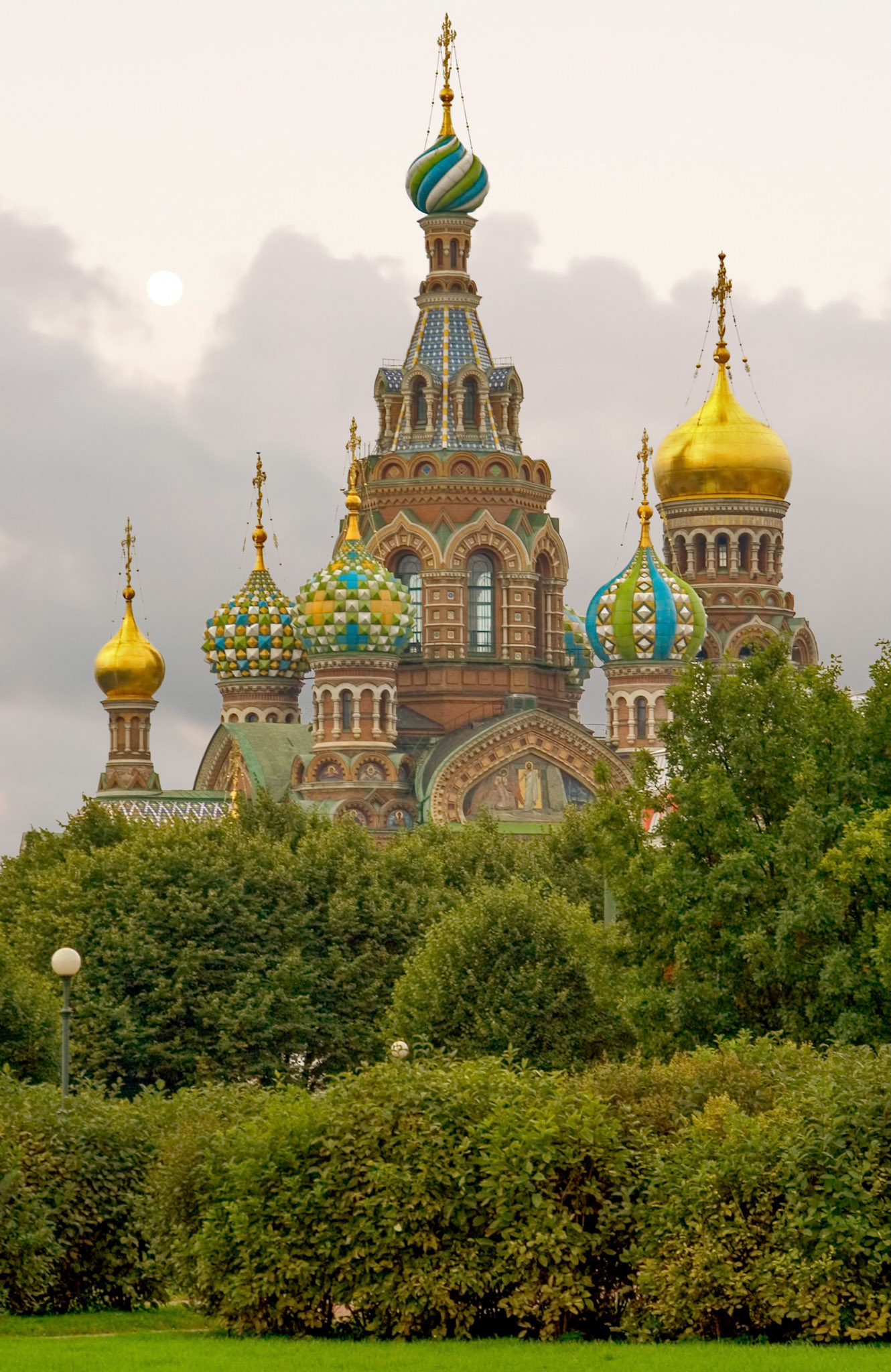 View of the Church on Spilled Blood from the Field of Mars in St. Petersburg, Russia.
