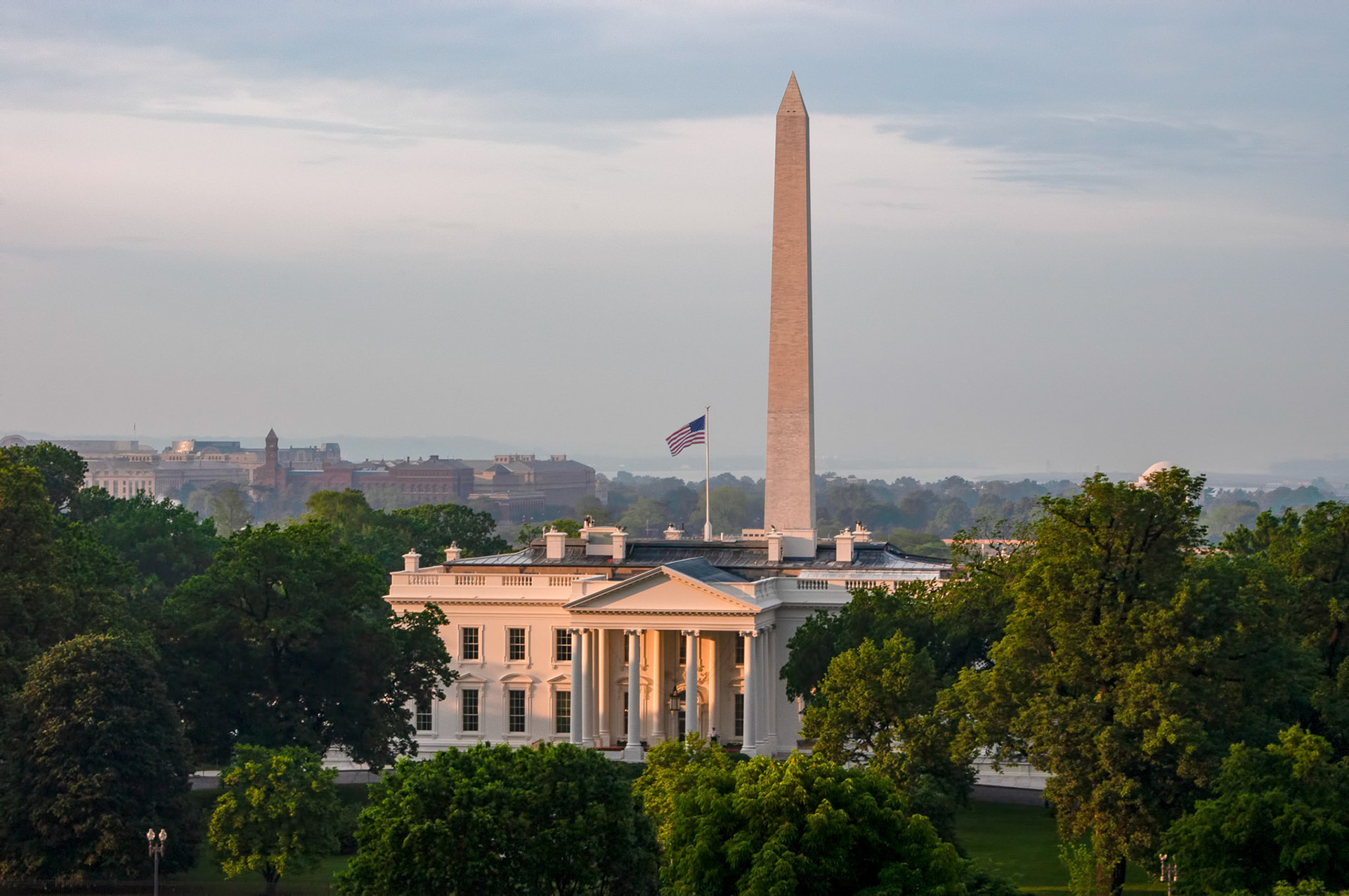 A view of the White House and the Washington Monument in the morning from a room of the Hay-Adams Hotel in Washington, D.C.