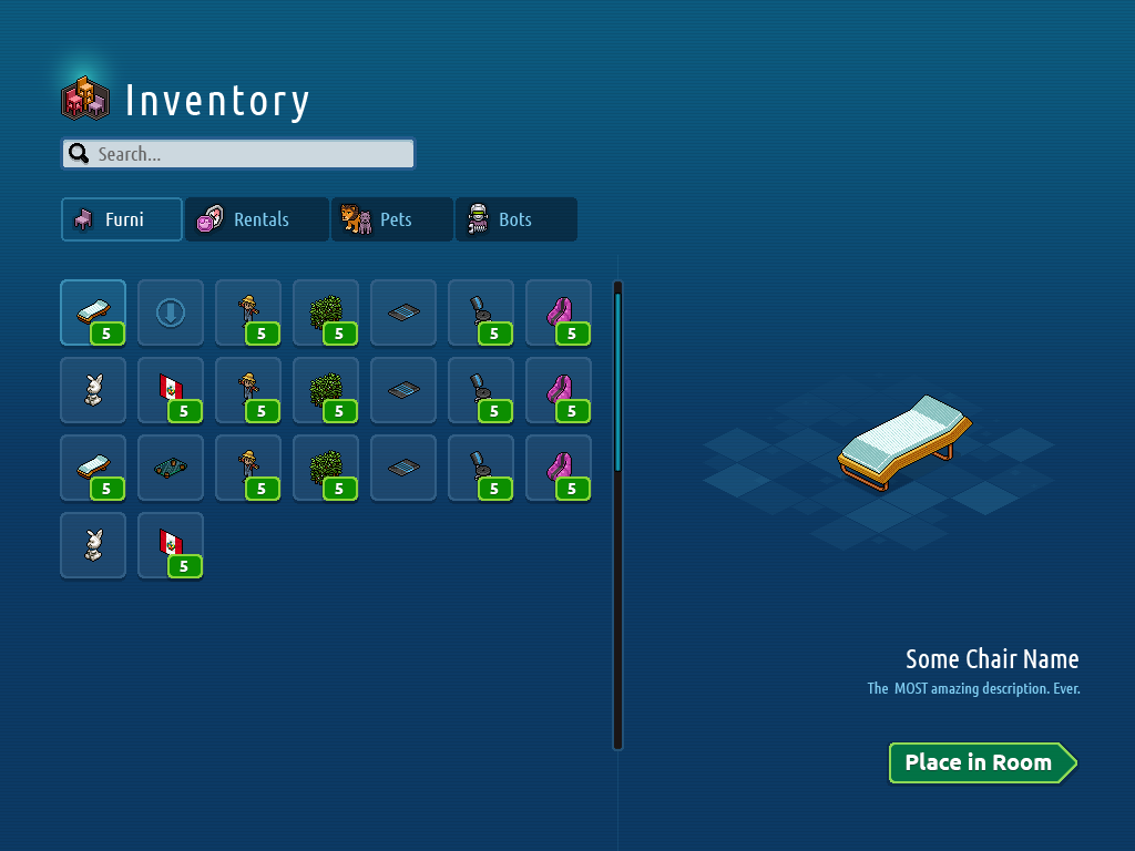 Inventory: Shows breakdown of items owned