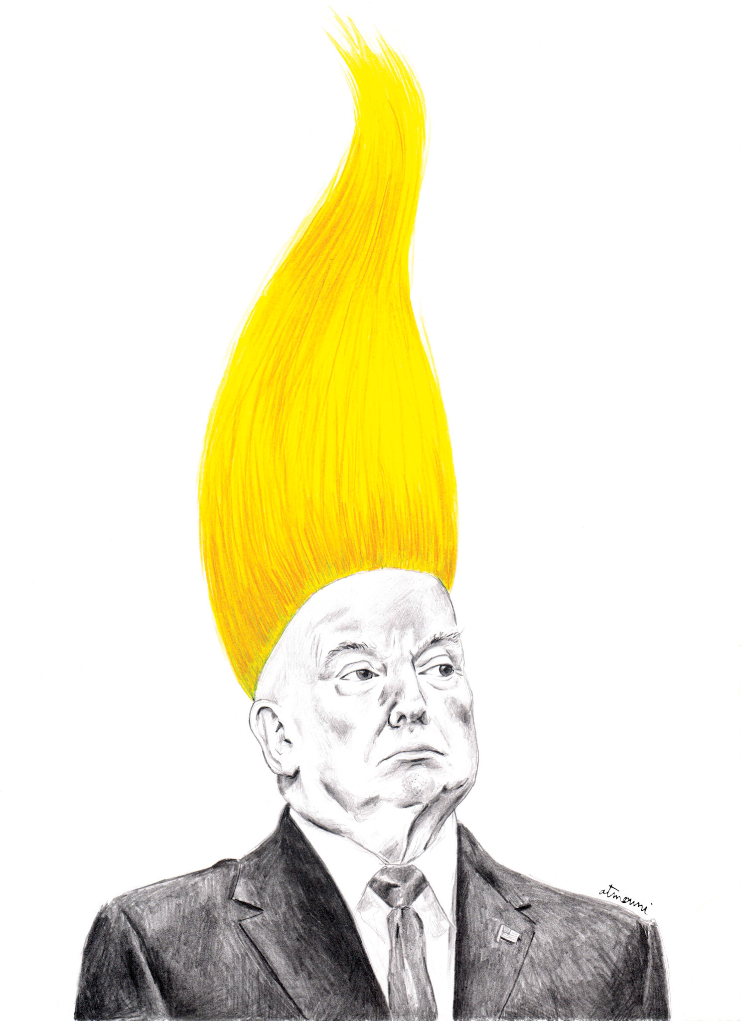 Donald (série Trolls), 2019, crayon graphite et crayon de couleur sur papier, 21 x 29,7 cm