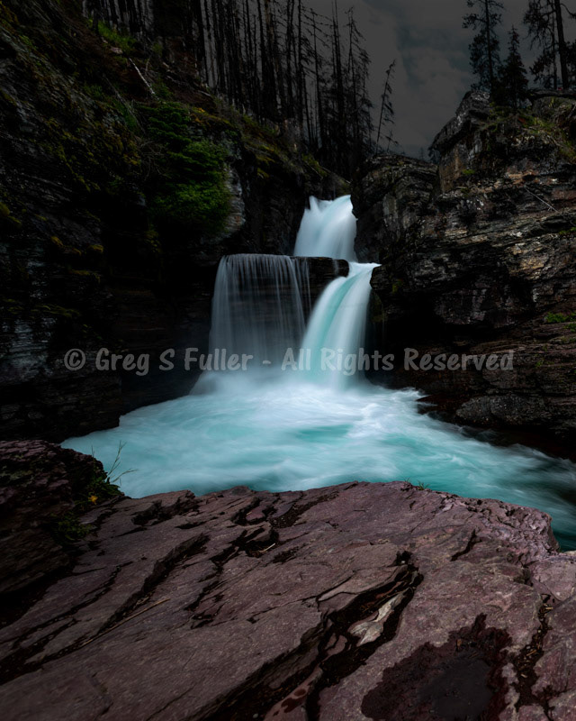 Beautiful Turquoise Waterfalls - Saint Mary Waterfalls, Glacier National Park