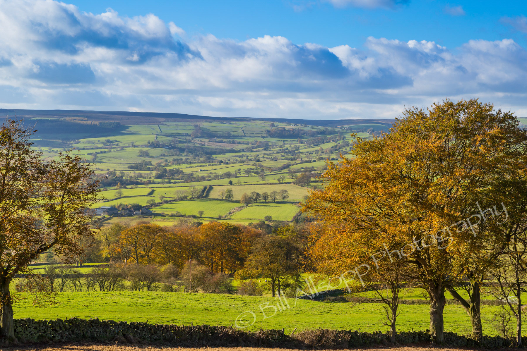 Views across the Derbyshire Peak District near Hartington in autumn.