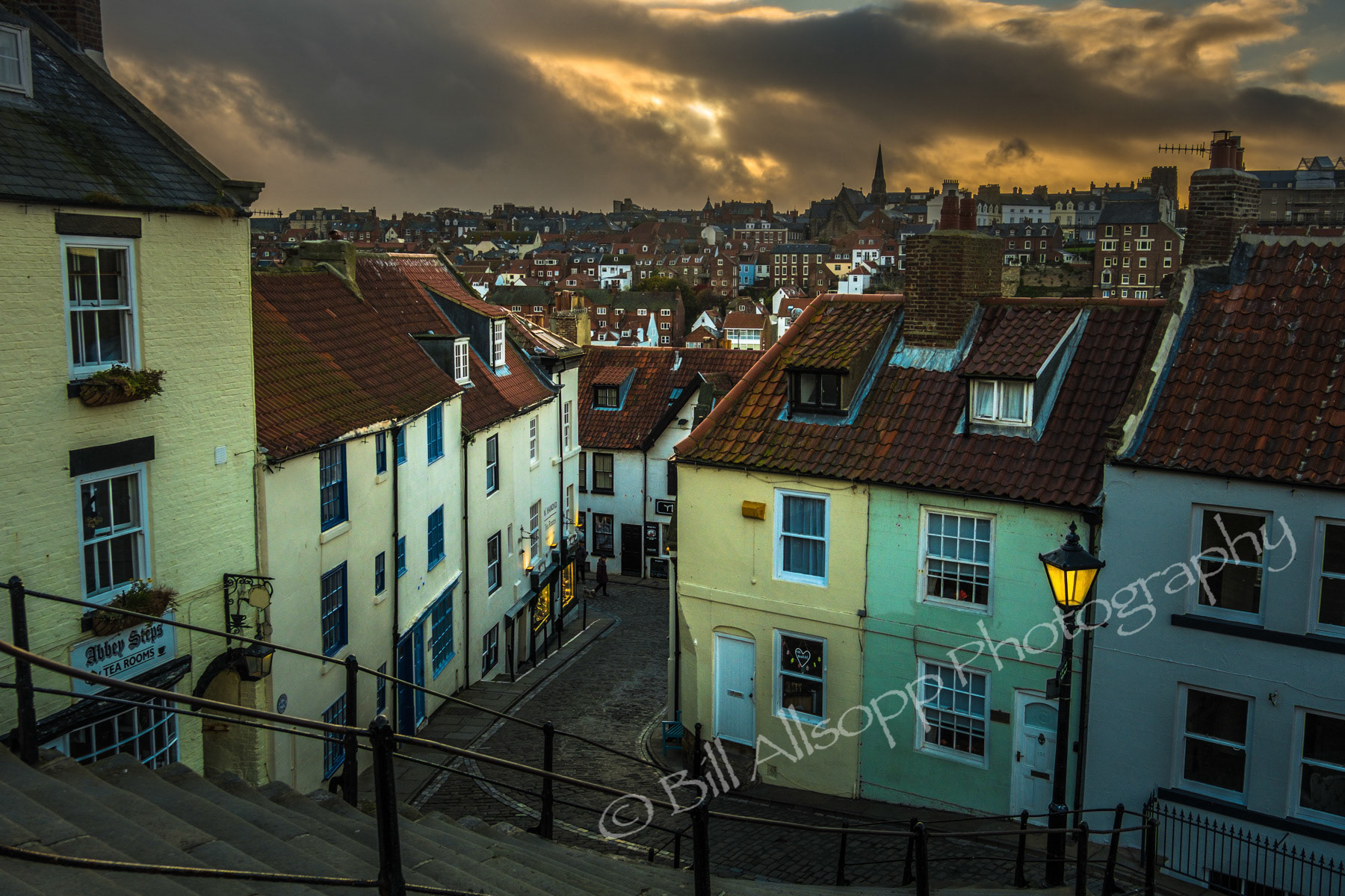 View of Whitby from the 199 steps between the town and the abbey.