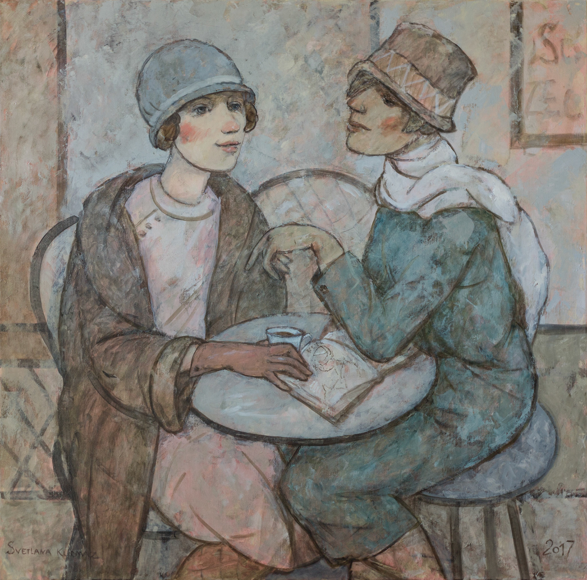 LADIES IN CAFE, oil on canvas, 100x100cm.
oil on canvas, 100x100cm .