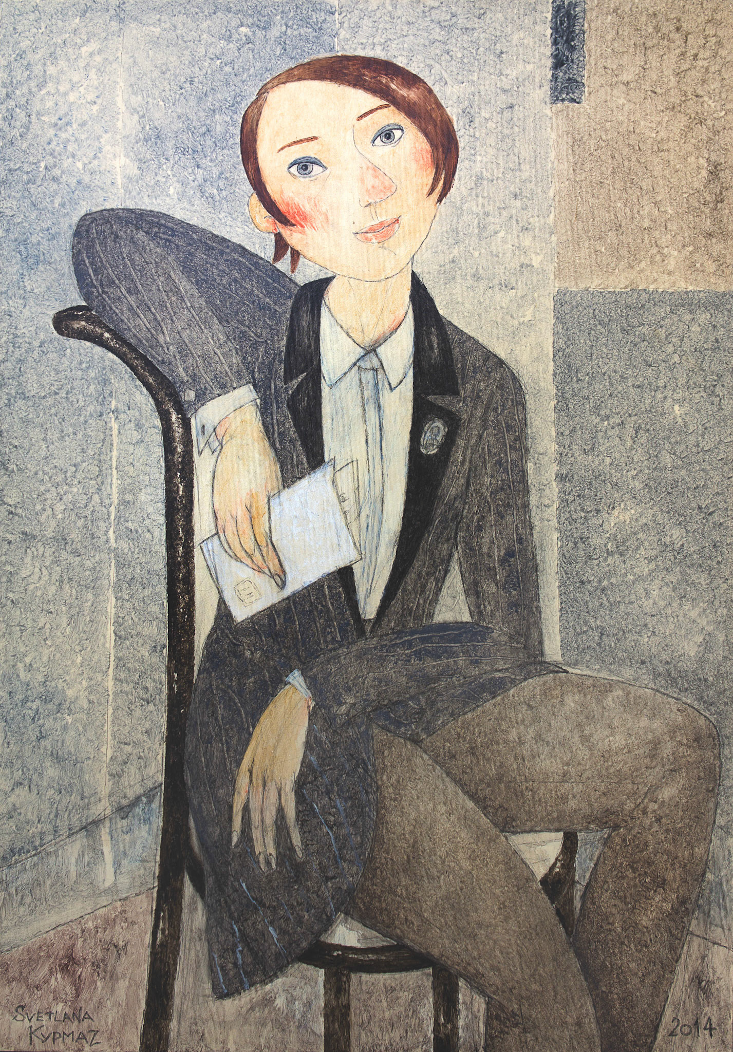 WOMAN WITH LETTER, oil on canvas, 100x70cm.