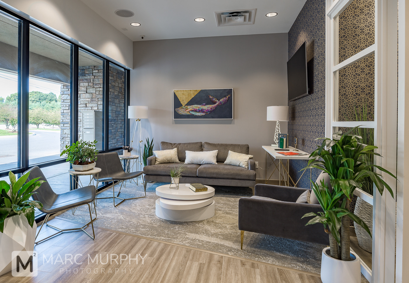 Sturgill Endodontics Office Waiting Room Area with Chairs, Couch and Coffee Table