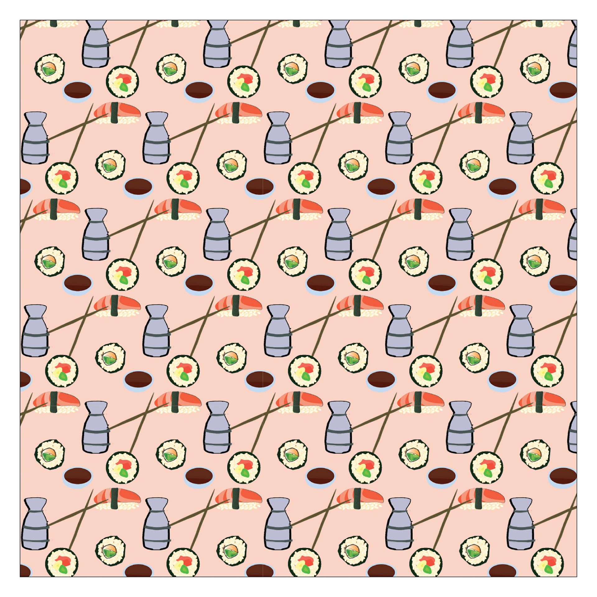 Sushi themed pattern done solely with Illustrator.