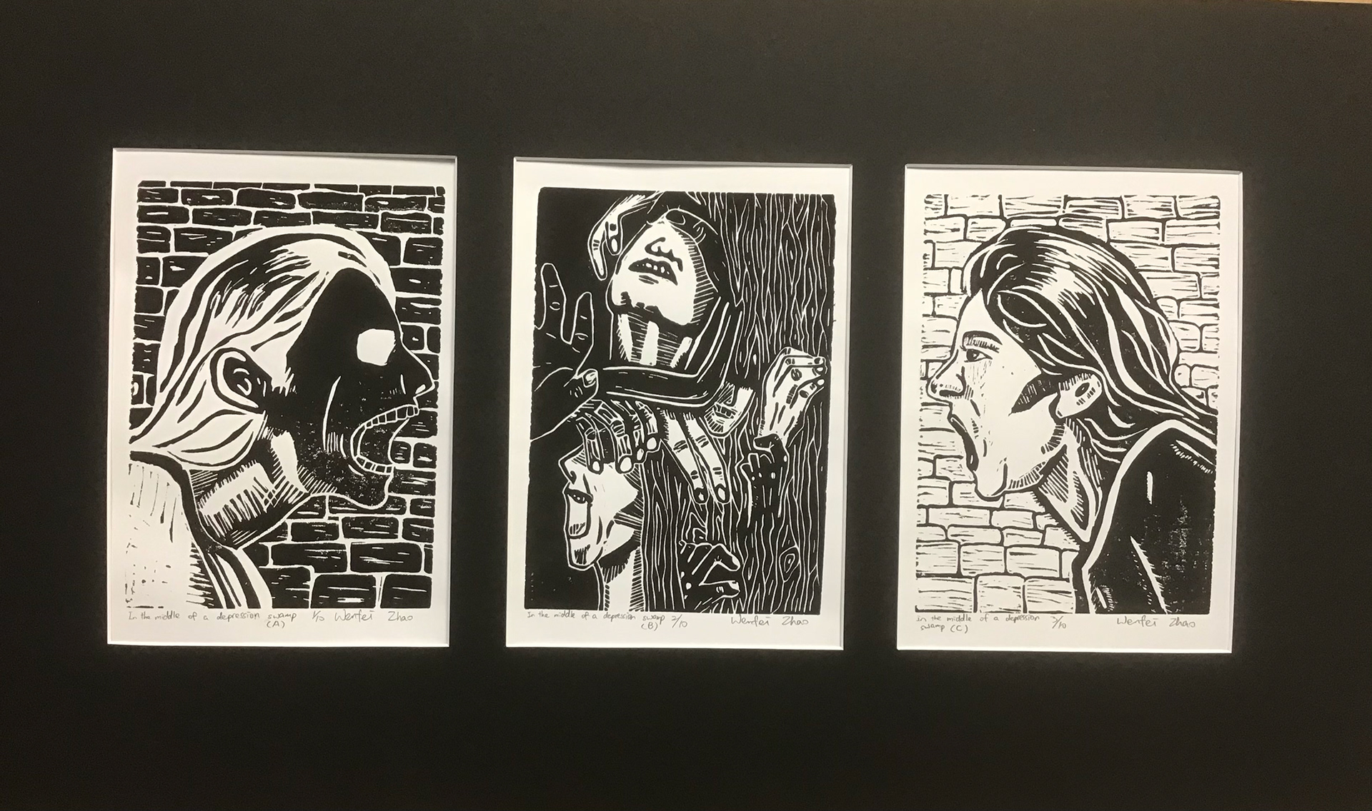 Wenfei Zhao, Grade 11, Notre Dame Academy. In the Middle of the Depression Swamp, Printmaking. Susan Kozal, Educator.