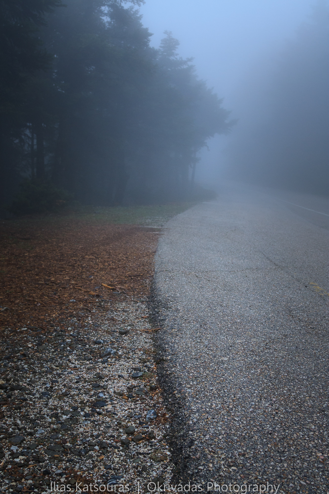 Foggy mountain road Parnitha Greece ομίχλη ορεινός δρόμος πάρνηθα