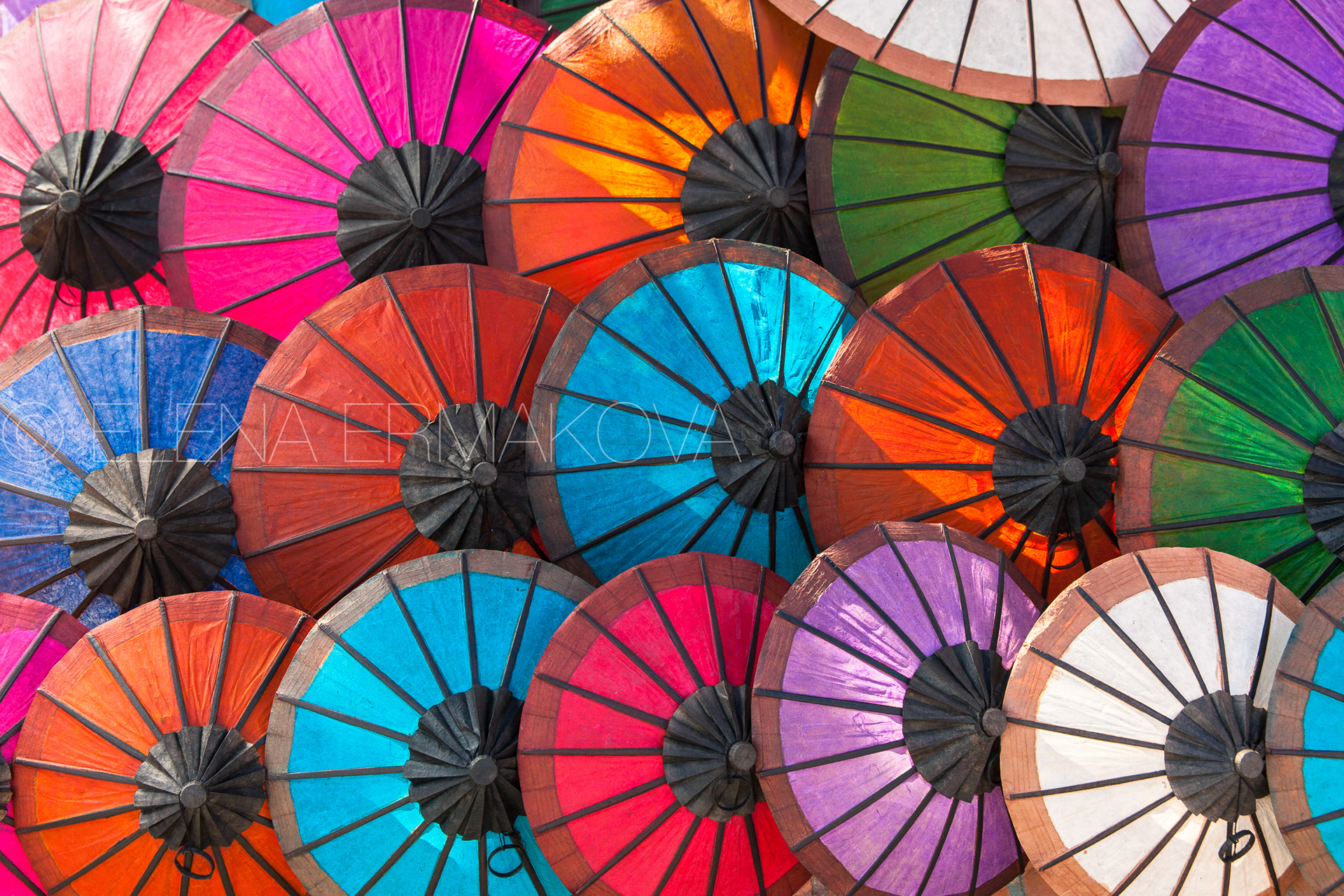 Colourful traditional umbrellas, Laos.