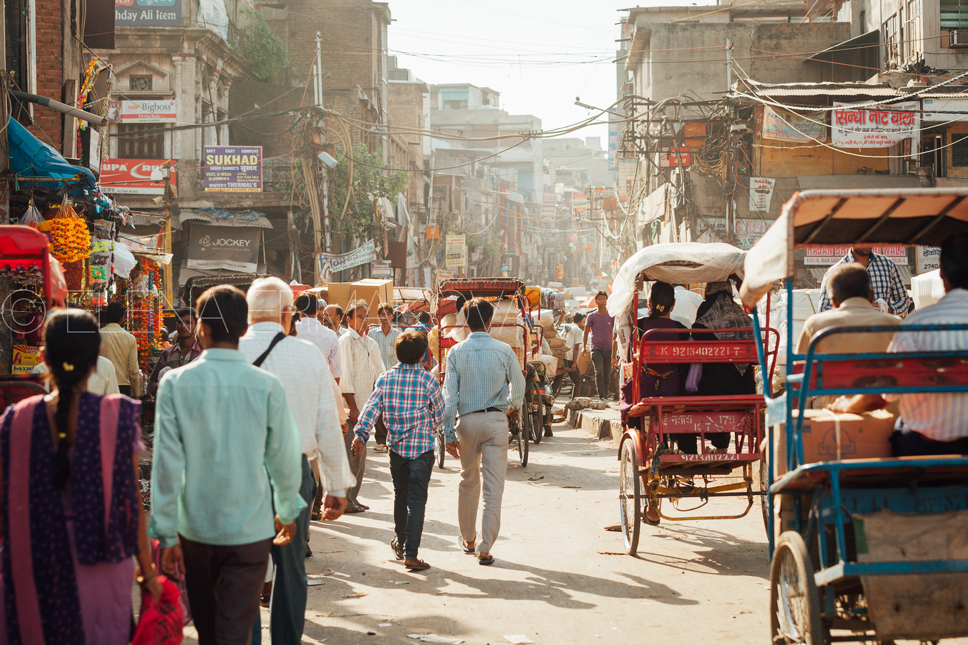 Crowd of people on the street of Old Delhi, India.