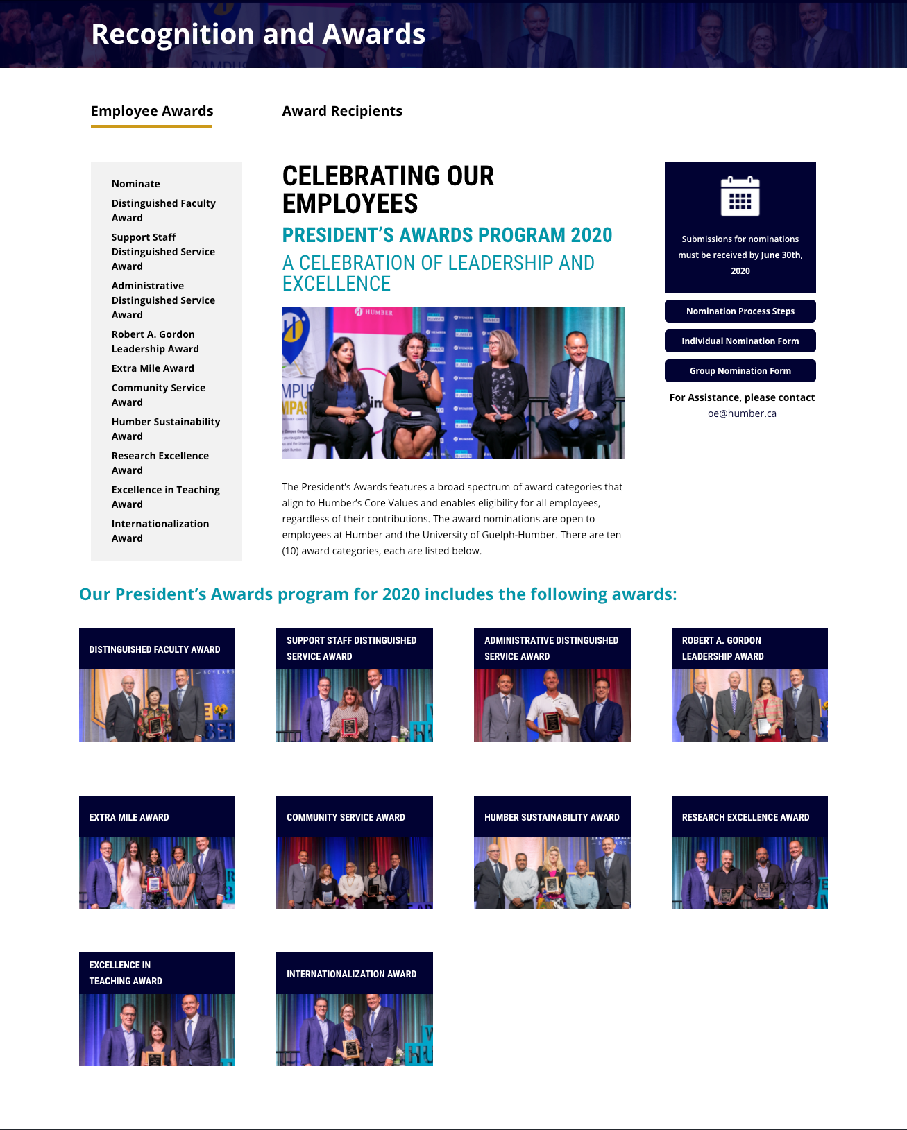 Employee Awards section of the Awards sub-page