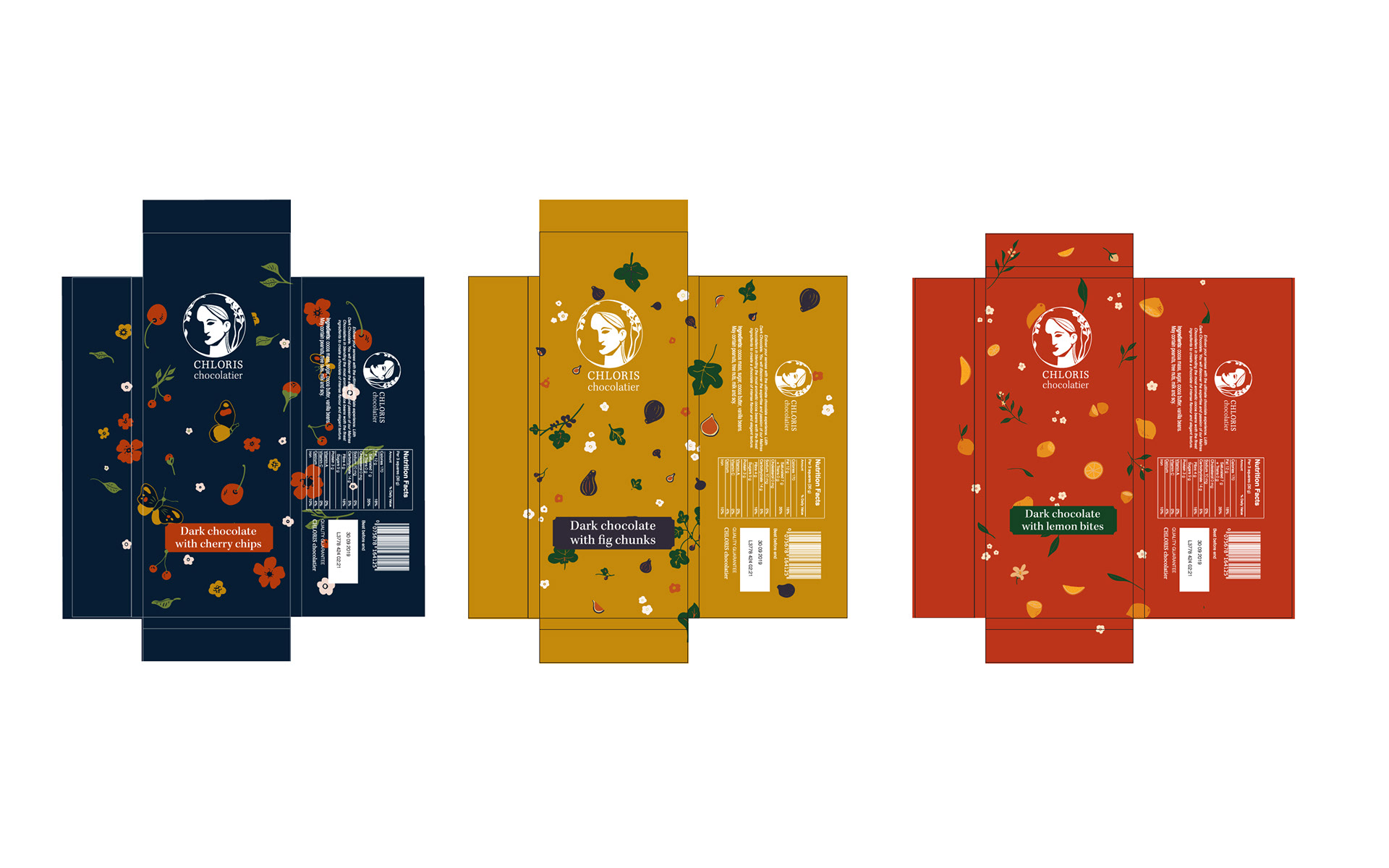 Chocolate package design in 3 flavours