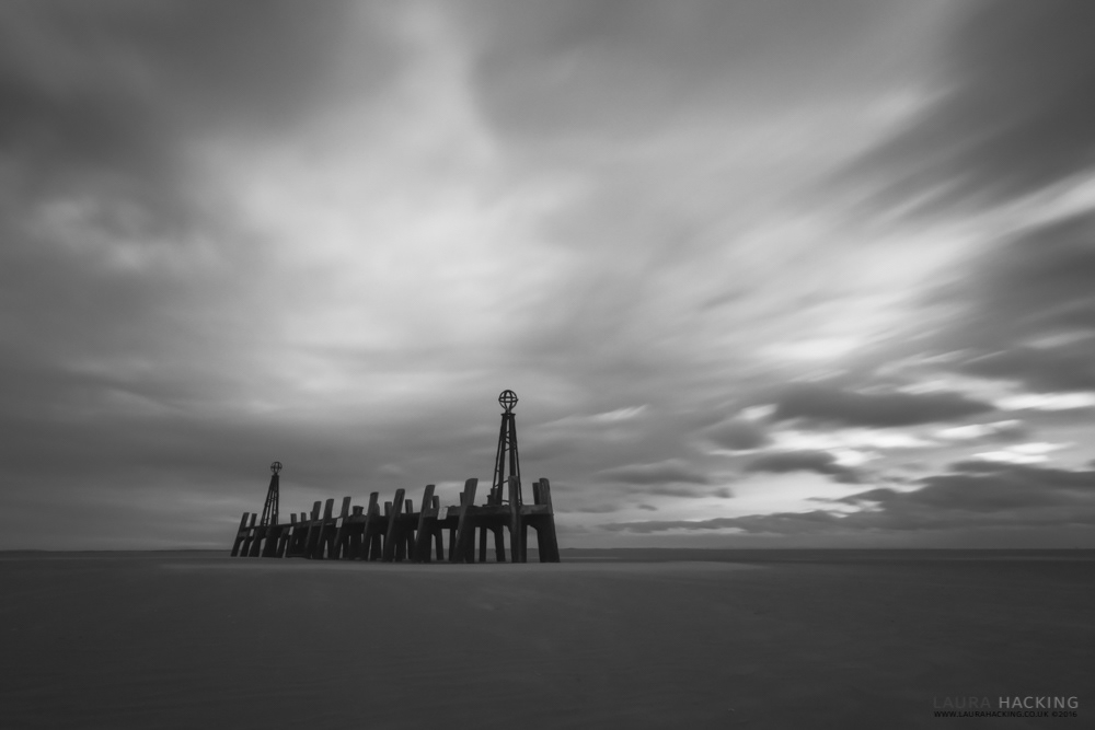 Lytham, St Anne's, pier, storm, black and white photo