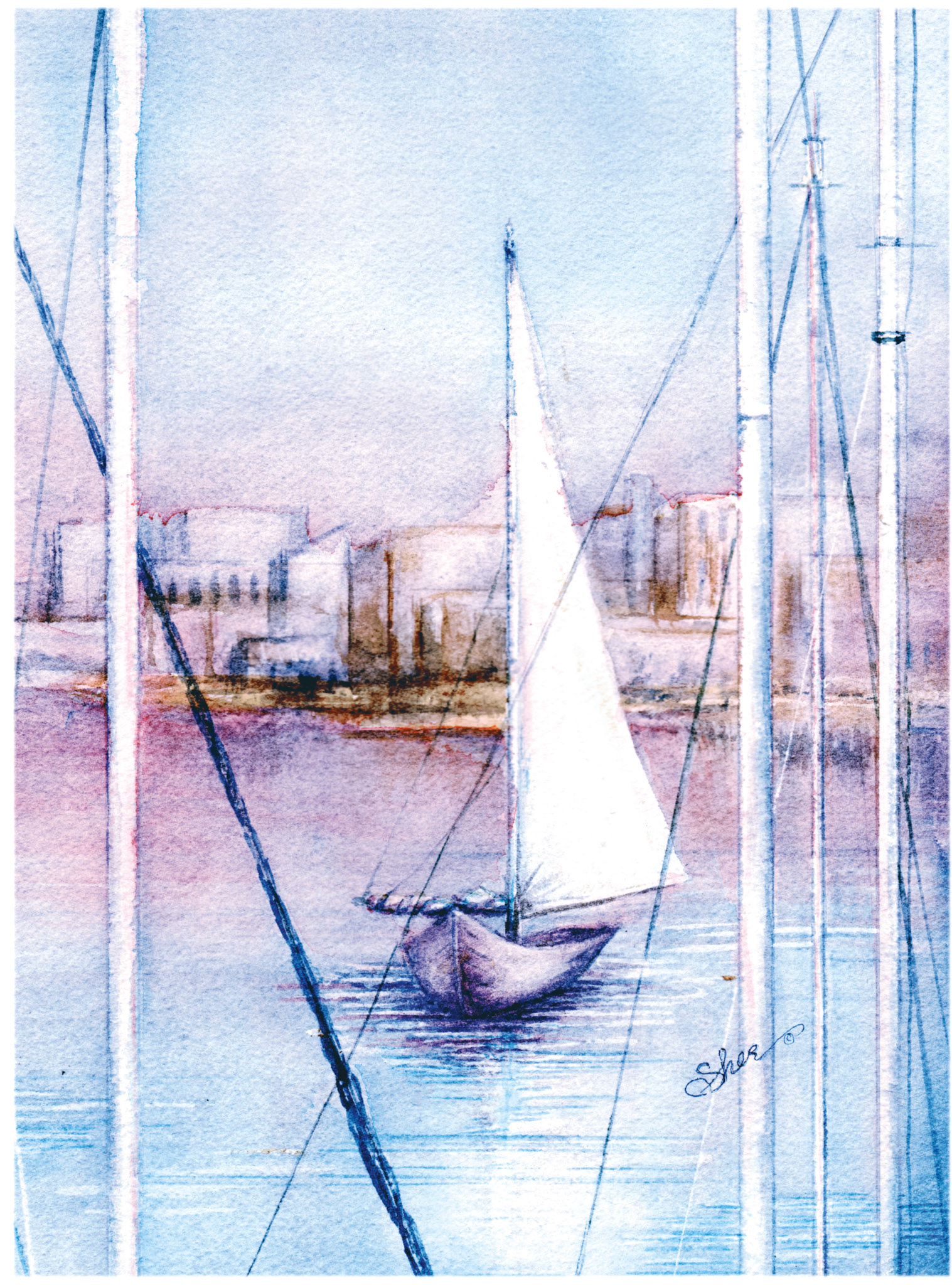 Sailing into a Safe Harbor - Watercolor 