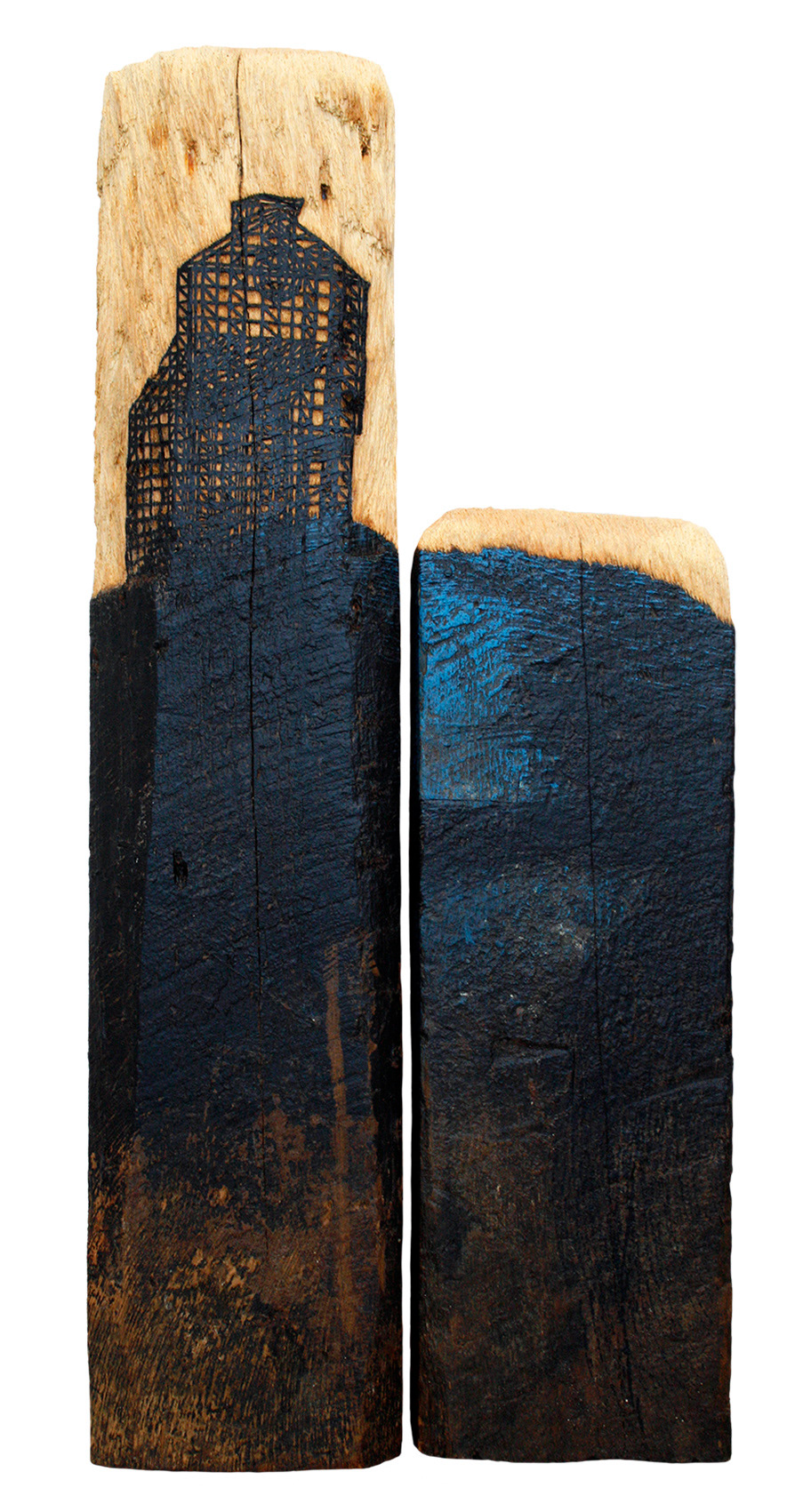 Artwork by Lena Schmidt, www.lenaschmidt.com, Art, Wood, Drawing, Painting, Carving, »Factory 232«, 2011, marker on wood, acrylic paint on wood, enamel on wood, scratched and carved into wood