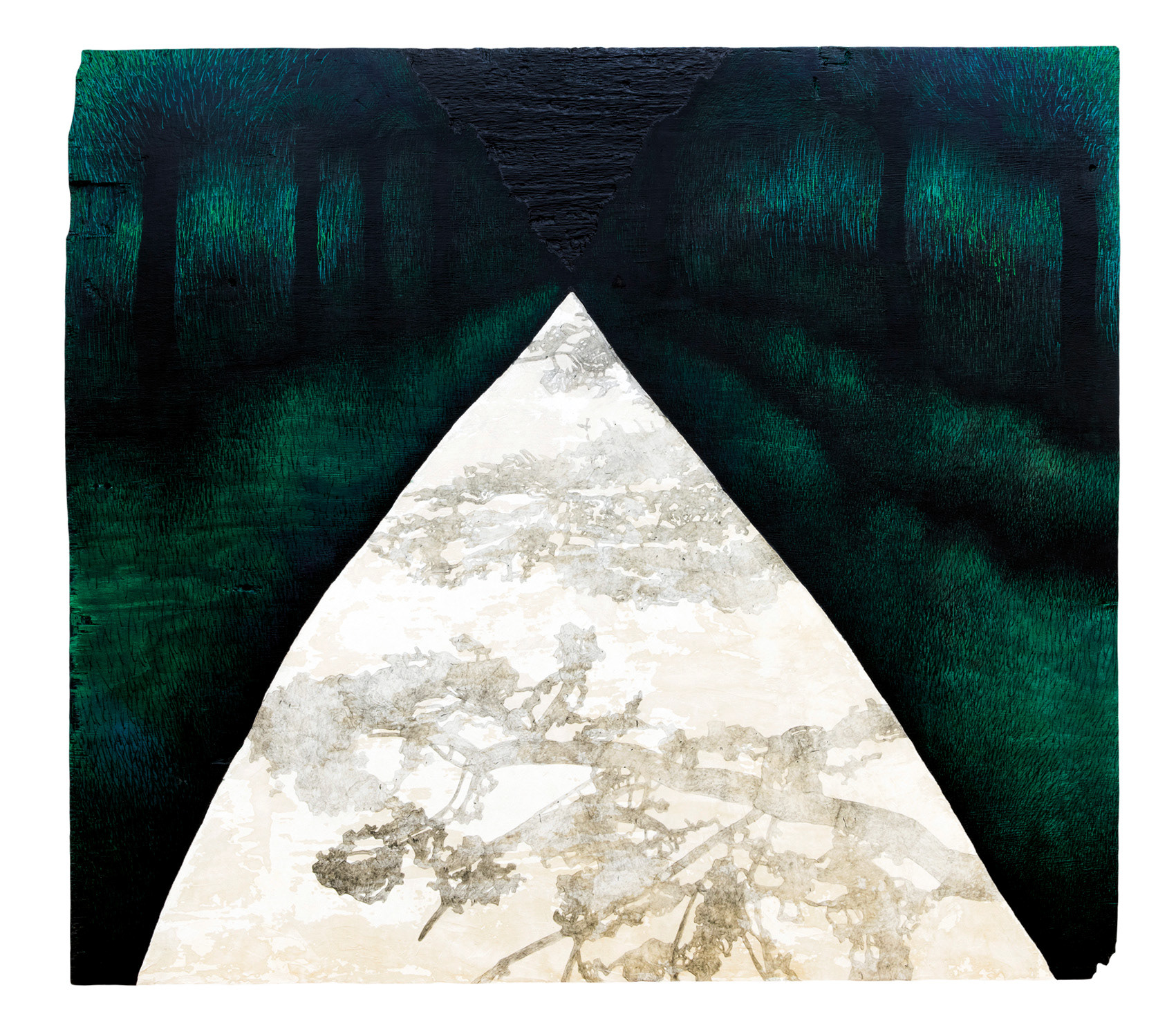 »Schimmelreiterweg No. 2«, 2013, acrylic paint, marker, cement, water color on ply wood, carved into wood, 136 × 122 cm, Artwork by Lena Schmidt, www.lenaschmidt.com, Art, Wood, Drawing, Painting, Carving