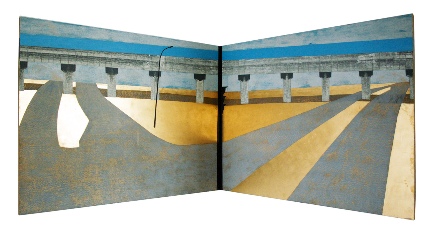 »S Bahn Hammerbrook«, 2008, enamel and spraypaint on wood, 520 × 185 cm, Artwork by Lena Schmidt, www.lenaschmidt.com, Art, Wood, Drawing, Painting, Carving