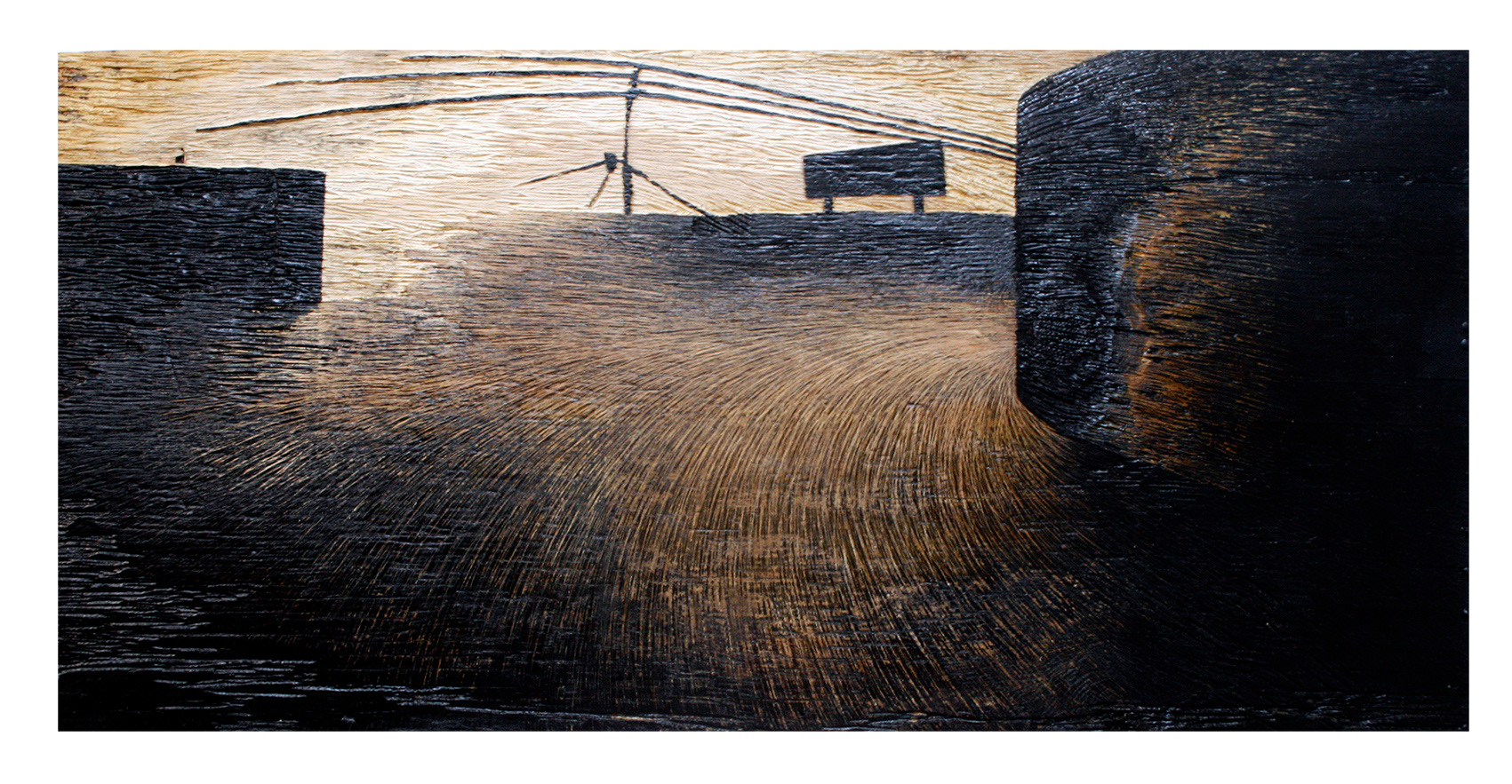 »NW 7th Avenue«, 2010, marker scratched from wood, 77 × 34 cm, Artwork by Lena Schmidt, www.lenaschmidt.com, Art, Wood, Drawing, Painting, Carving