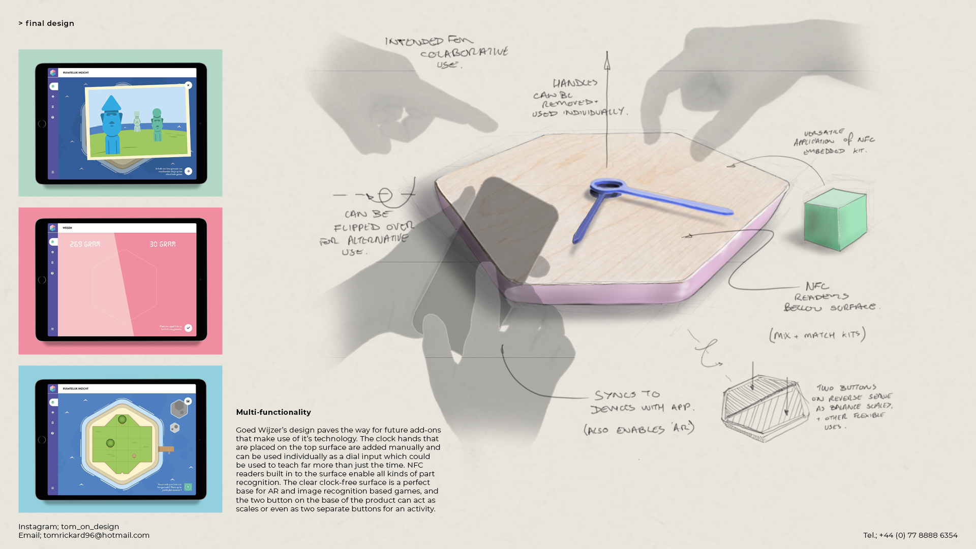 high fidelity prototypes of maths tool iPad app and digital annotated sketch of goed wijzer final design