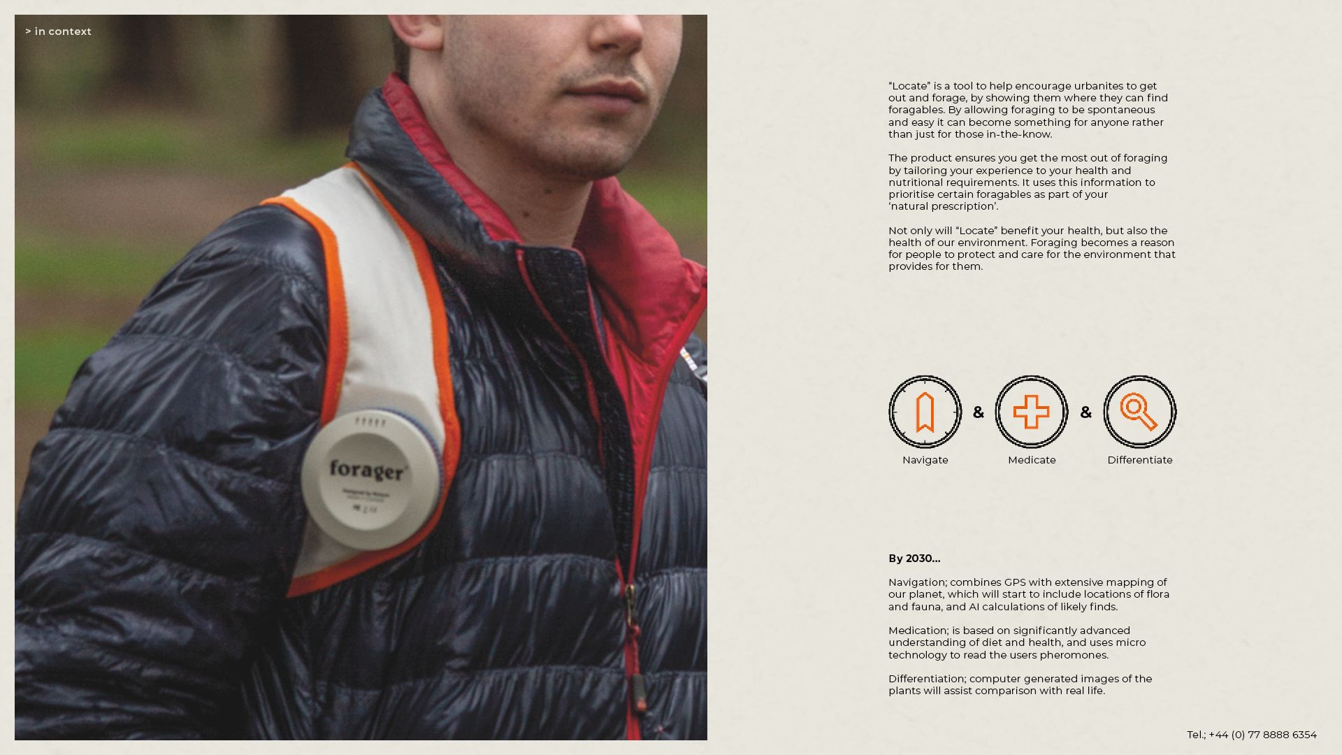 model wearing the final design of the forager locate tool held in its holster as he forages outdoors