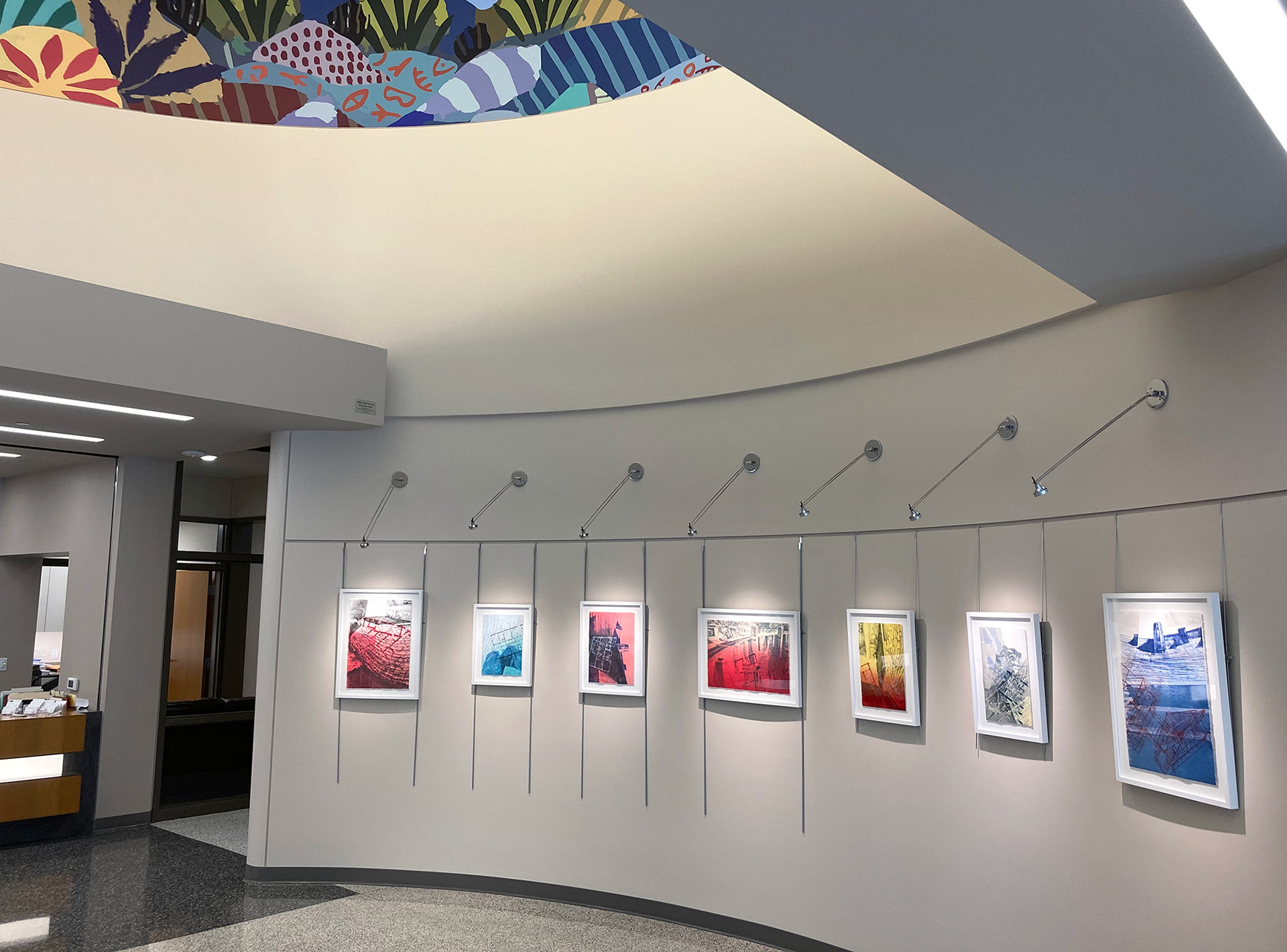 Work is installed in the front lobby to the right.