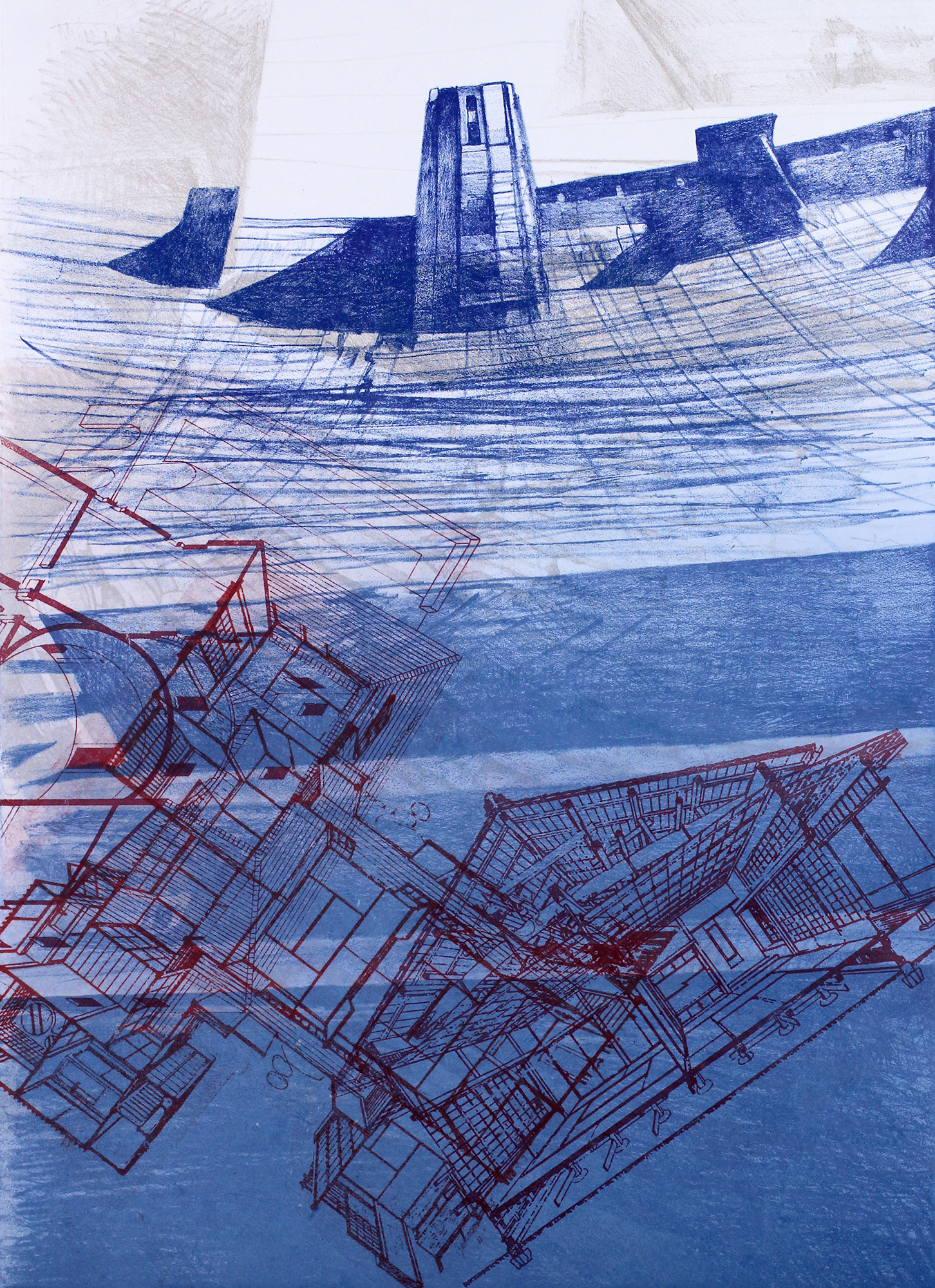 "Site L," Lithography, monotype, and paper lithography, 22.5 x 16.5 in., 2020