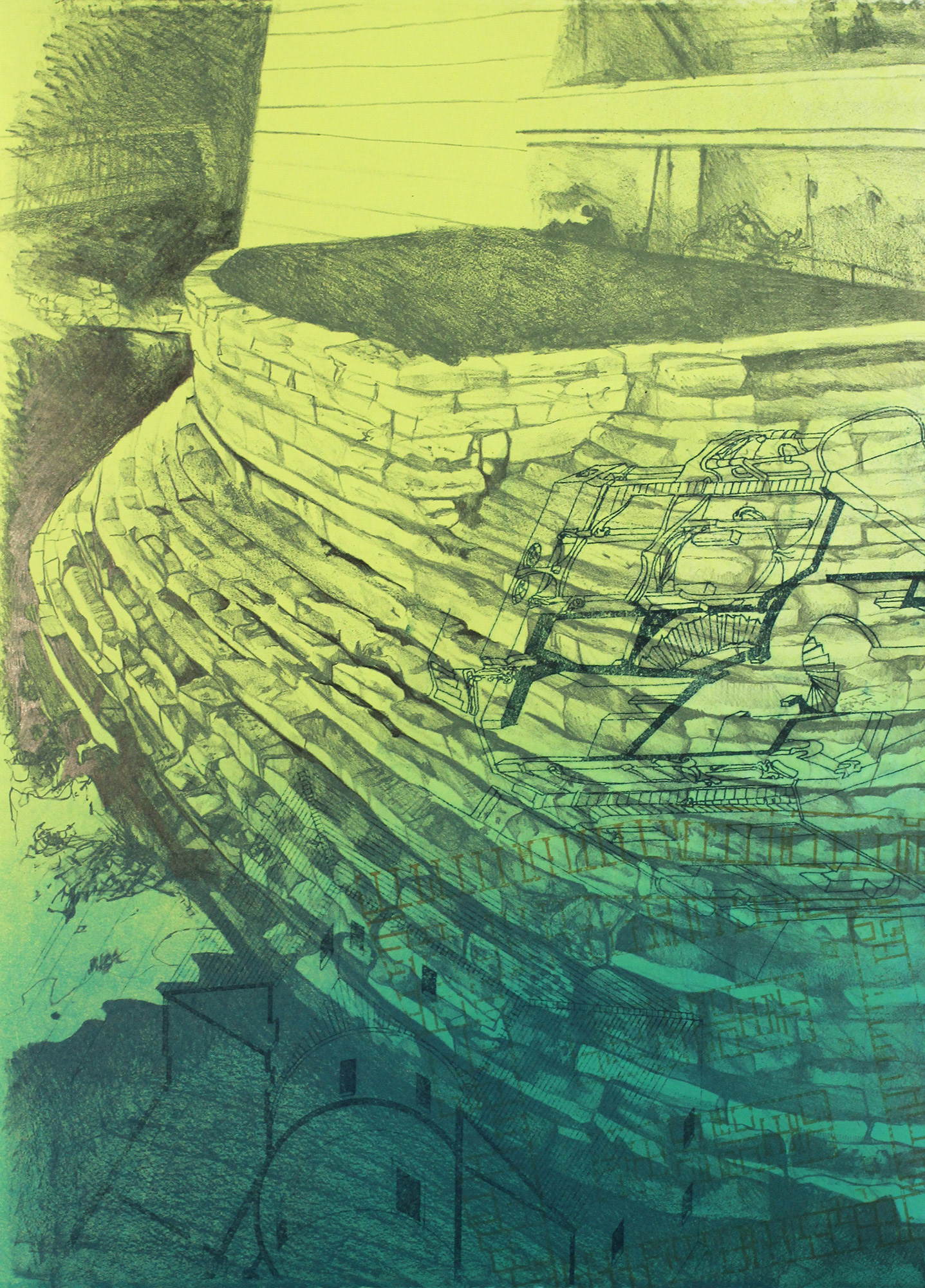 "Site LVII," Lithography, monotype, paper lithography, and graphite, 22.5 x 16.5 in., 2020