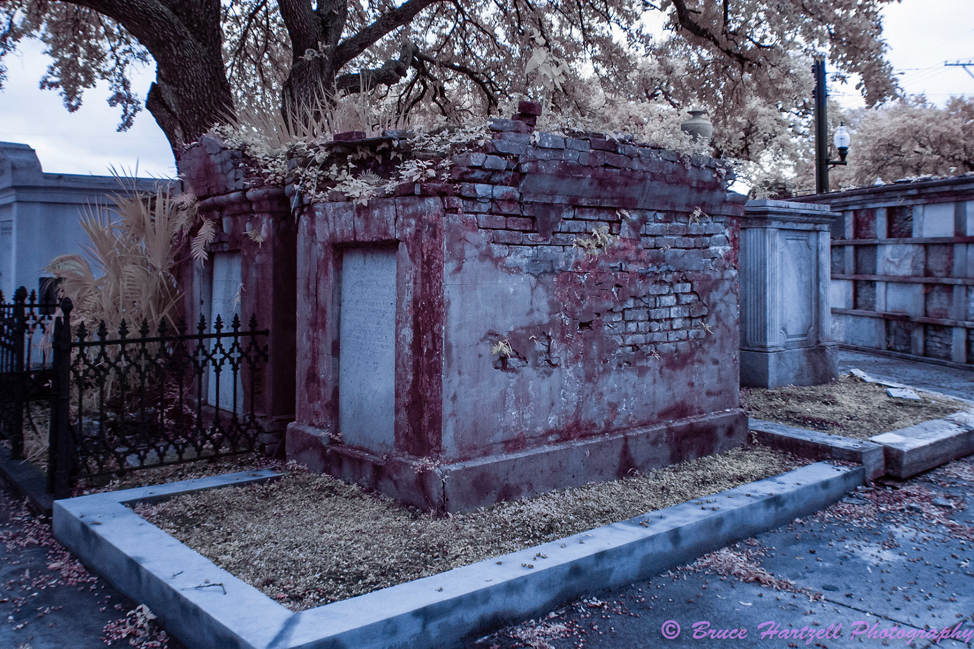 Oddfellows Cemetery, New Orleans, Louisiana. Infrared. PS, LR, Silver Effects Pro adjustments. See and share more like this at:  http://aayyeeee.myportfolio.com
