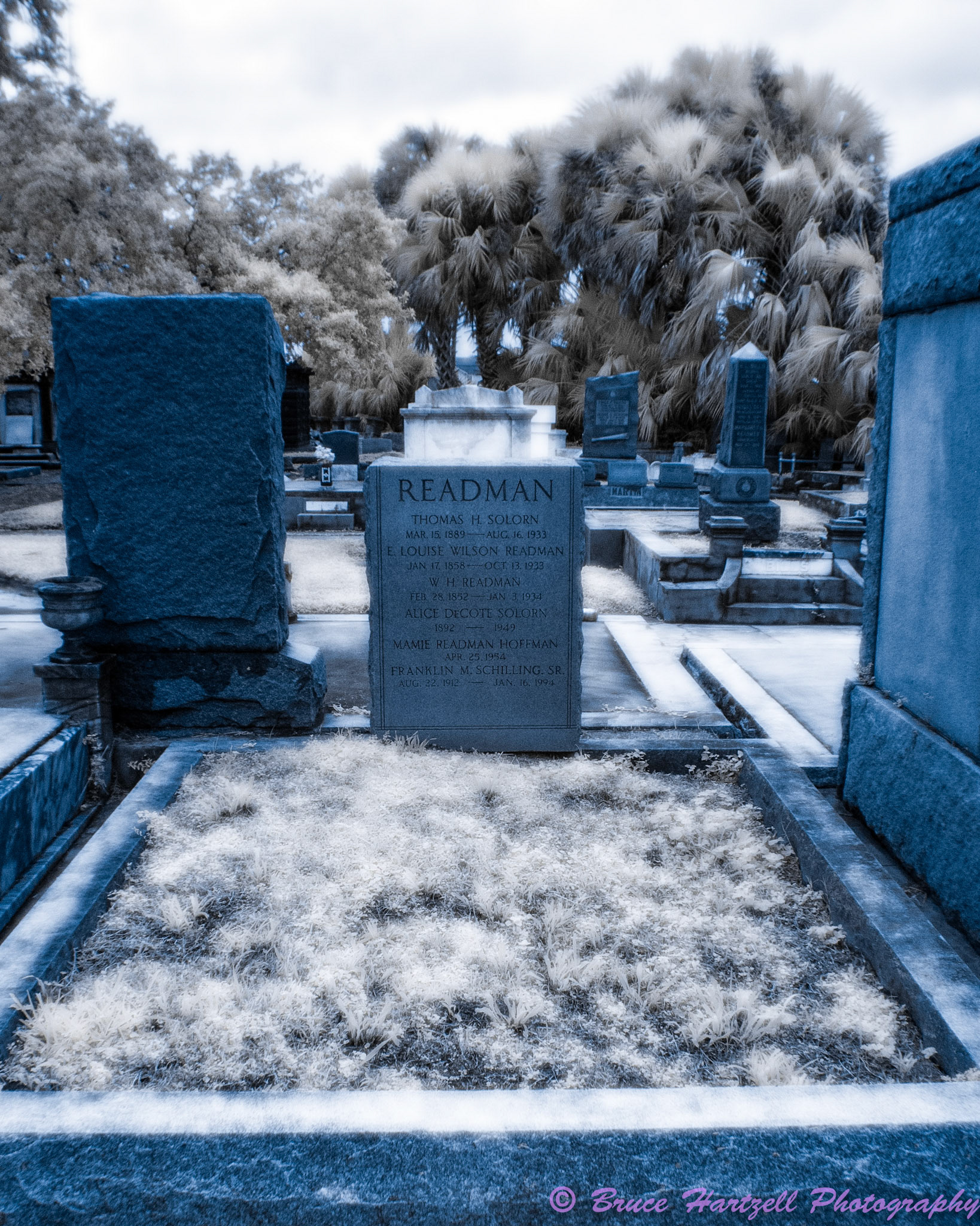 Oddfellows Cemetery, New Orleans, Louisiana. Infrared. PS, LR, Silver Effects Pro adjustments. See and share more like this at:  http://aayyeeee.myportfolio.com