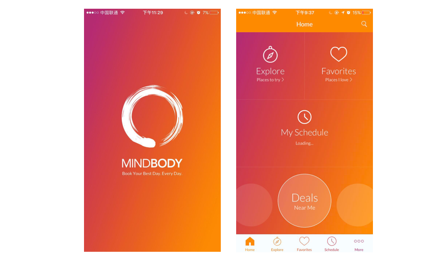icon navigation of mindbody app
