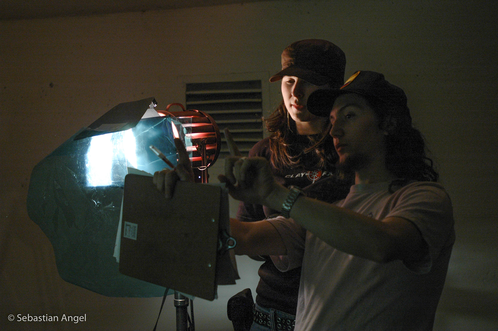 Director Sebastian Angel and DOP Shari Bailey discussing the next shot.