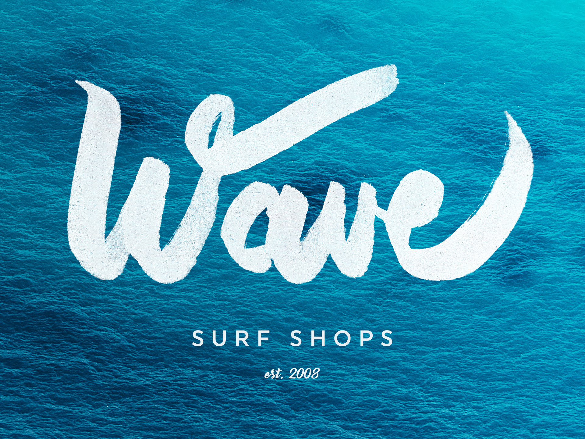 Wave Surf Shops variant with ocean blue texture and white, painted-look type.