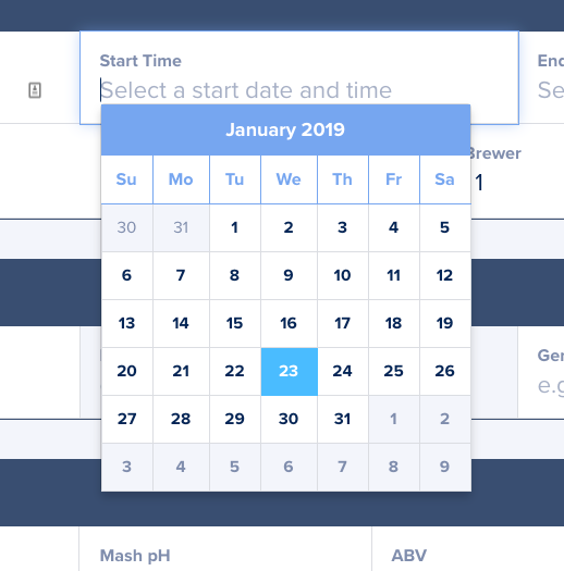 A snapshot of the calendar date picker custom design for the beer brewery web application design.
