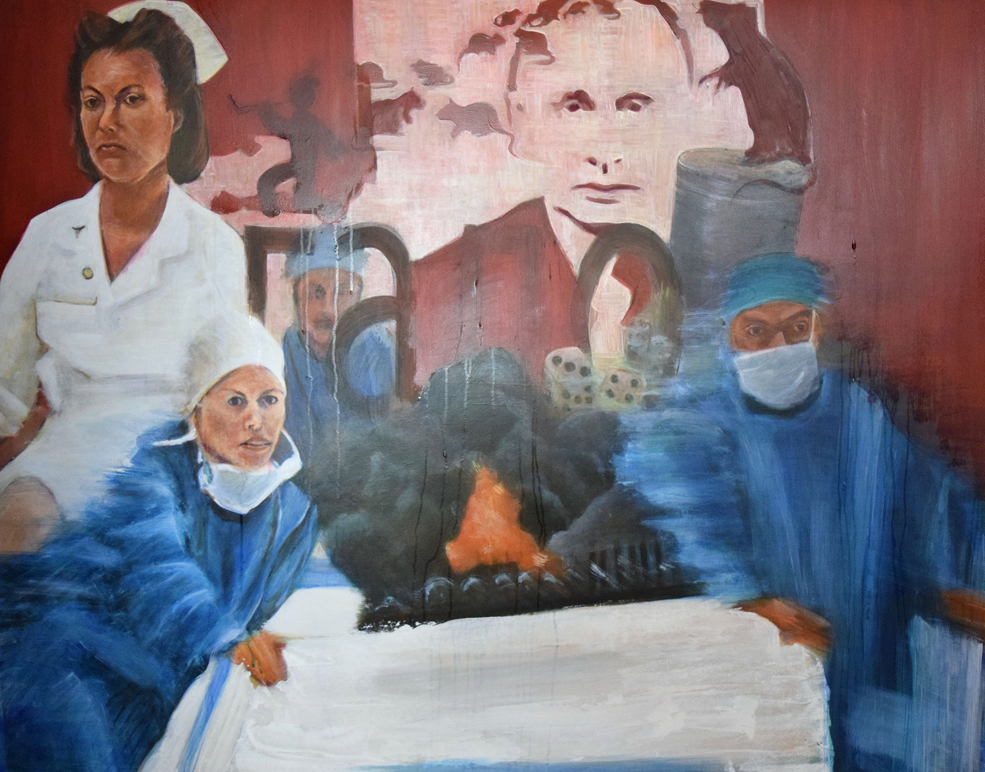 “Dr. Filth,” 2021, acrylic emulsion, raw pigment, and oil on mylar, 40” x 50”