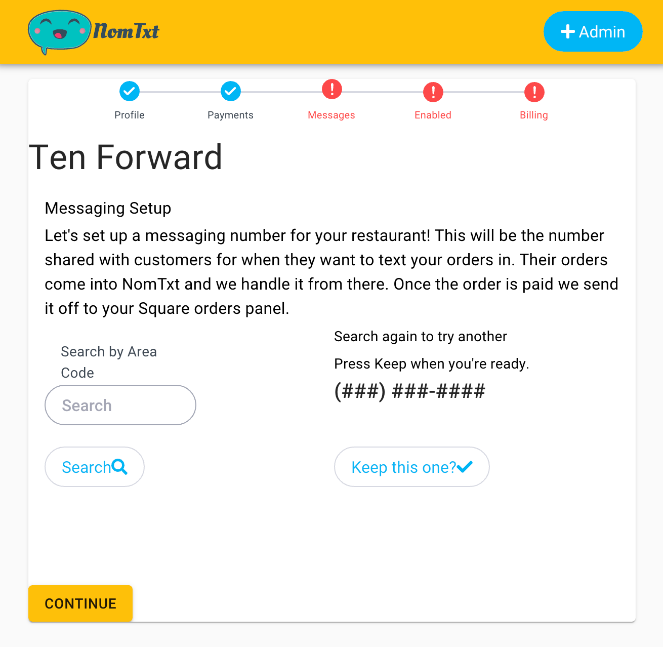 App Admin set up interface