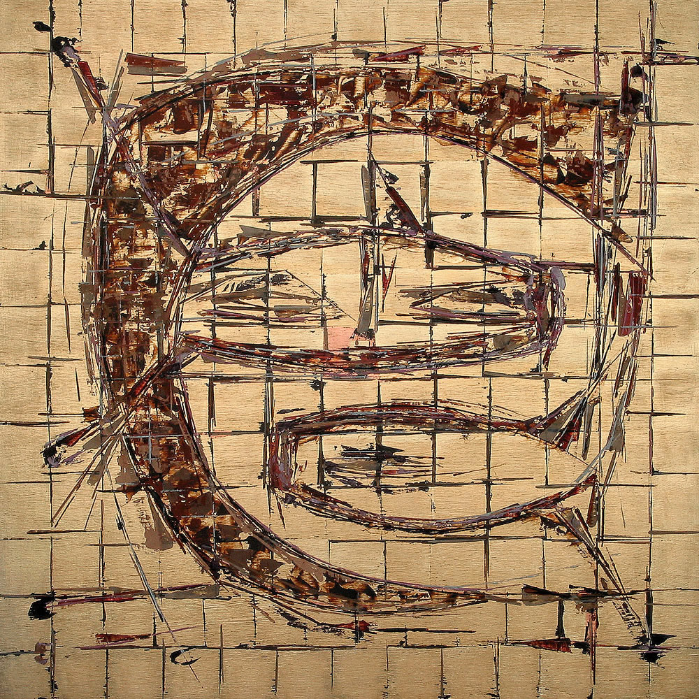 HALFSIDES NO.1 oil on wood, 36 by 36 inches, 2004