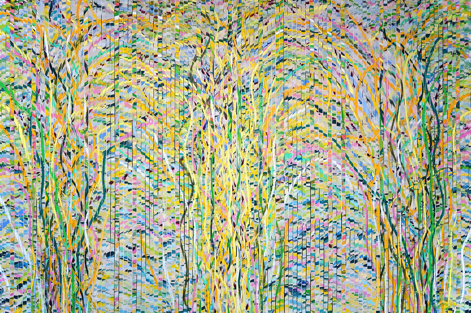 OUT OF THE WOOD oil on canvas stripes over canvas, 40 by 60 inches (102x152cm), 2020, HERMANN LEDERLE