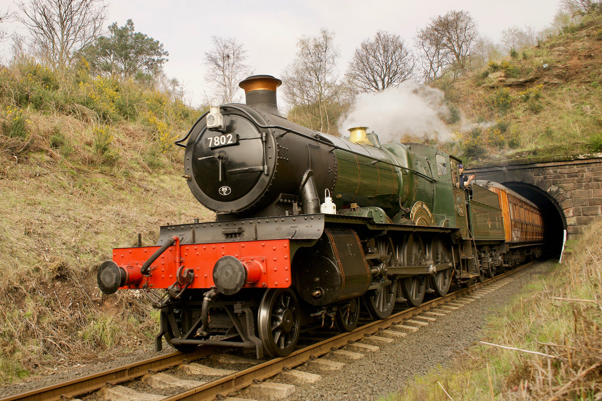 7802 Bradley Manor emerges from Bewdley Tunnel