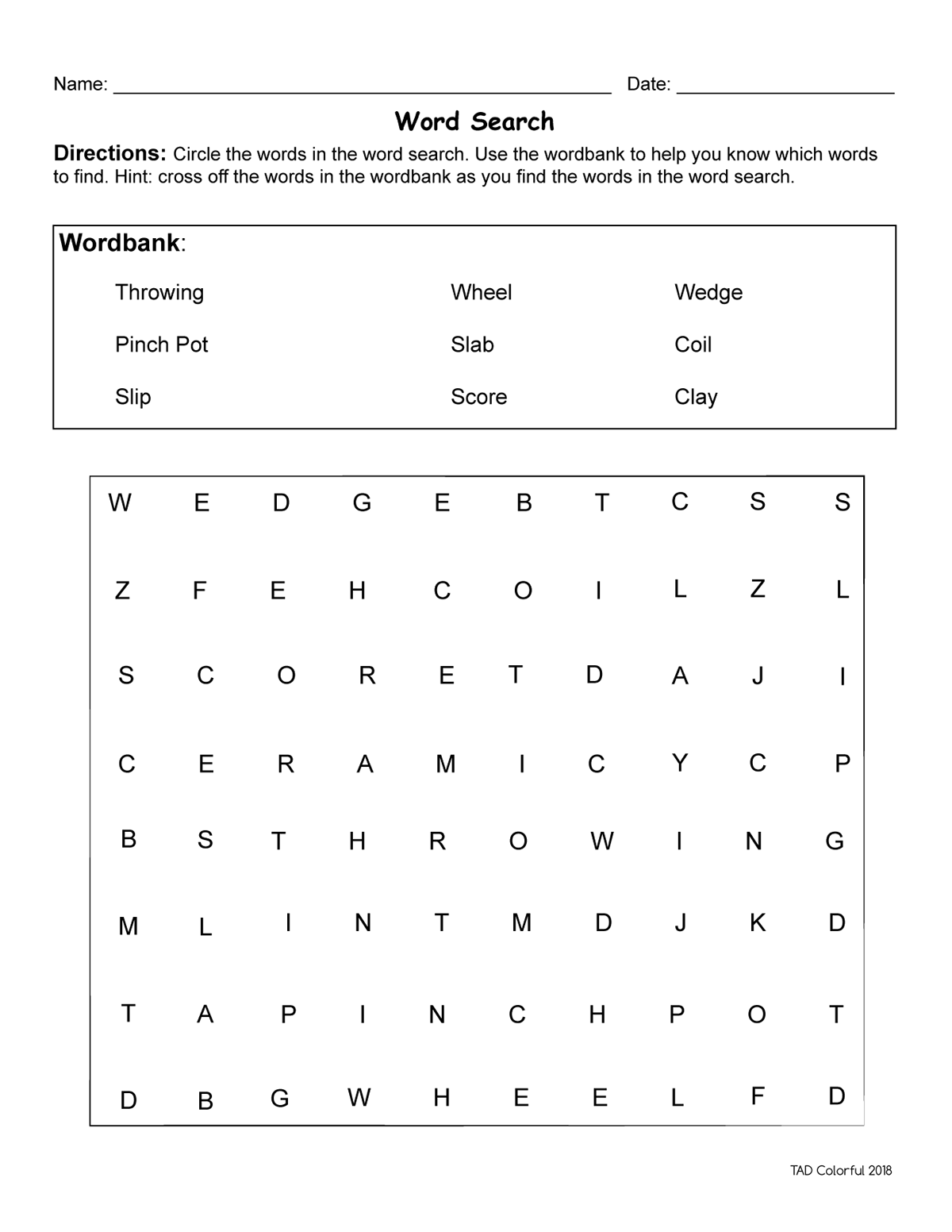 Thomasina A. Durkay - Ceramic Worksheets