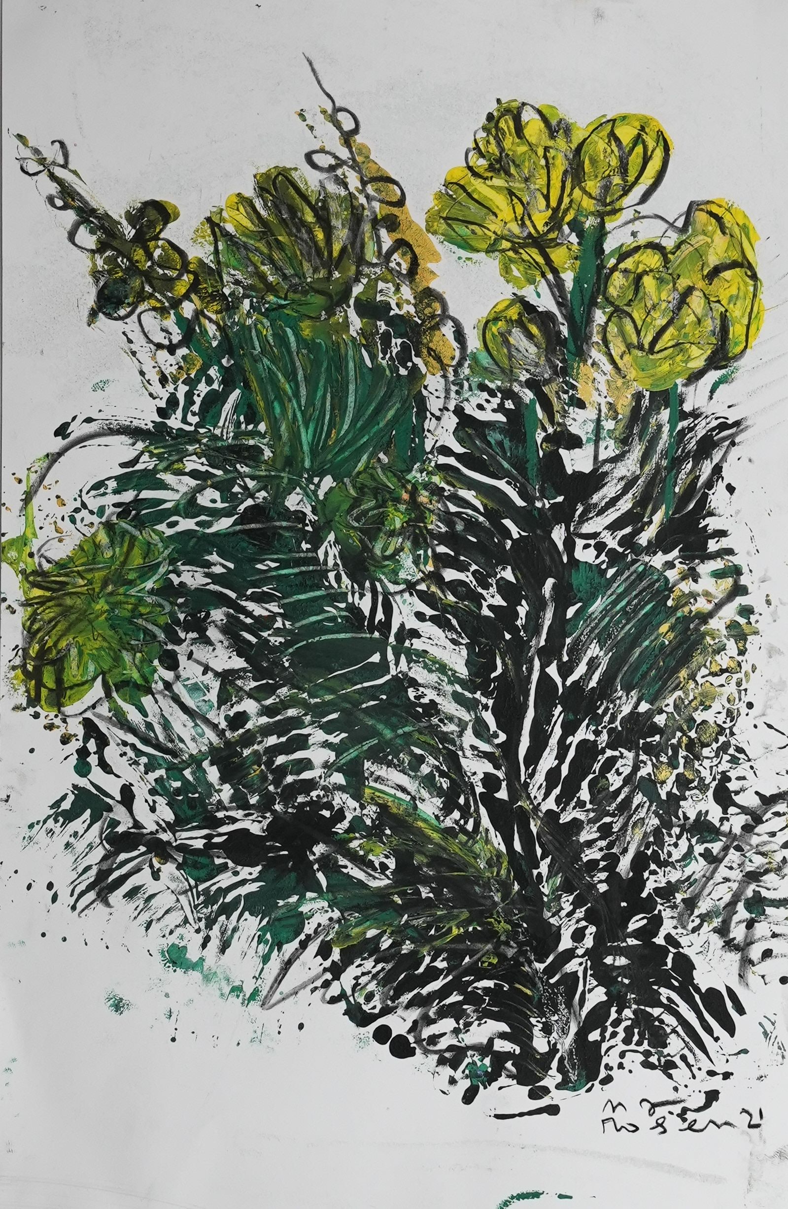 128 / Yellow Flowers Among Ferns, 11 x 17, $275