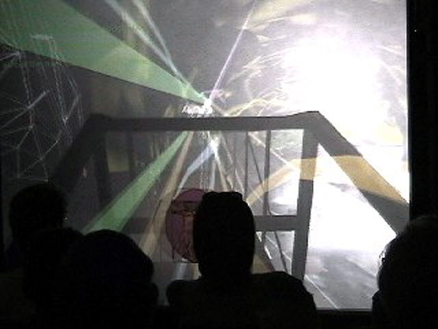 "Body w/Organs", dual-channel stereographic VR projection with audio, (DIY geowall), pop-up installation, ”, the Temple of Technology, Ingenuity Festival, Cleveland OH, 2008