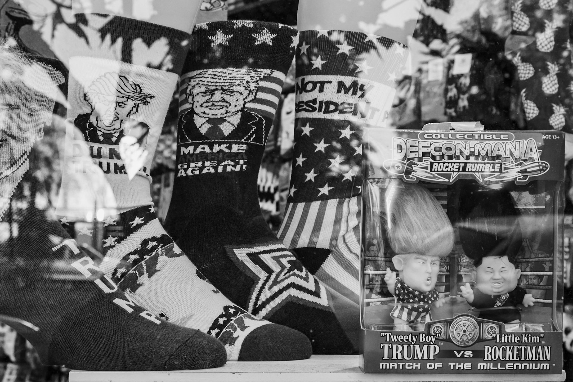 Tweety Boy and Little Kim, Sock Shop Window, Orange Ave, Coronado, 2018