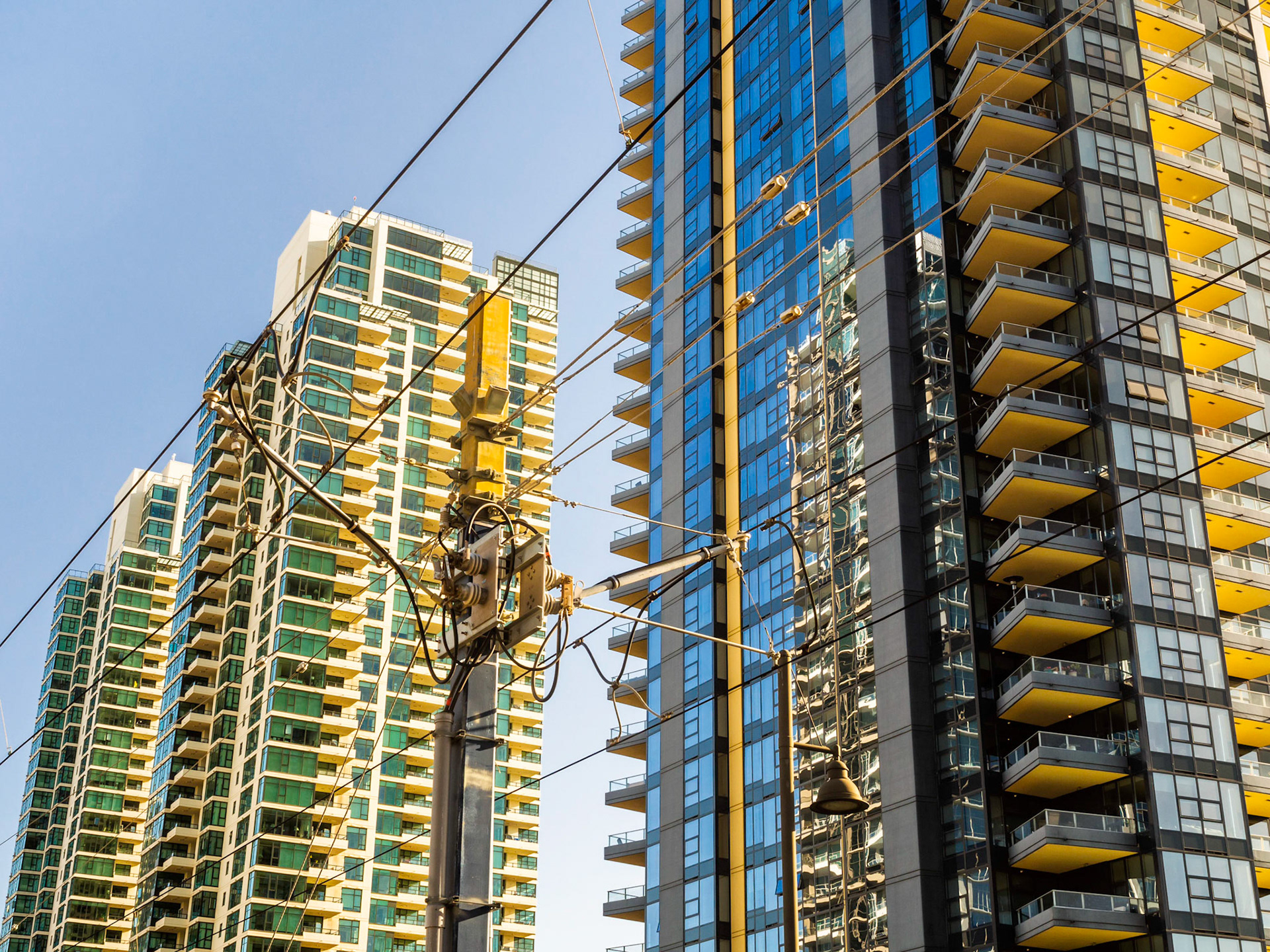 Trolley Cables and Condo Buildings, Downtown, San Diego 2014